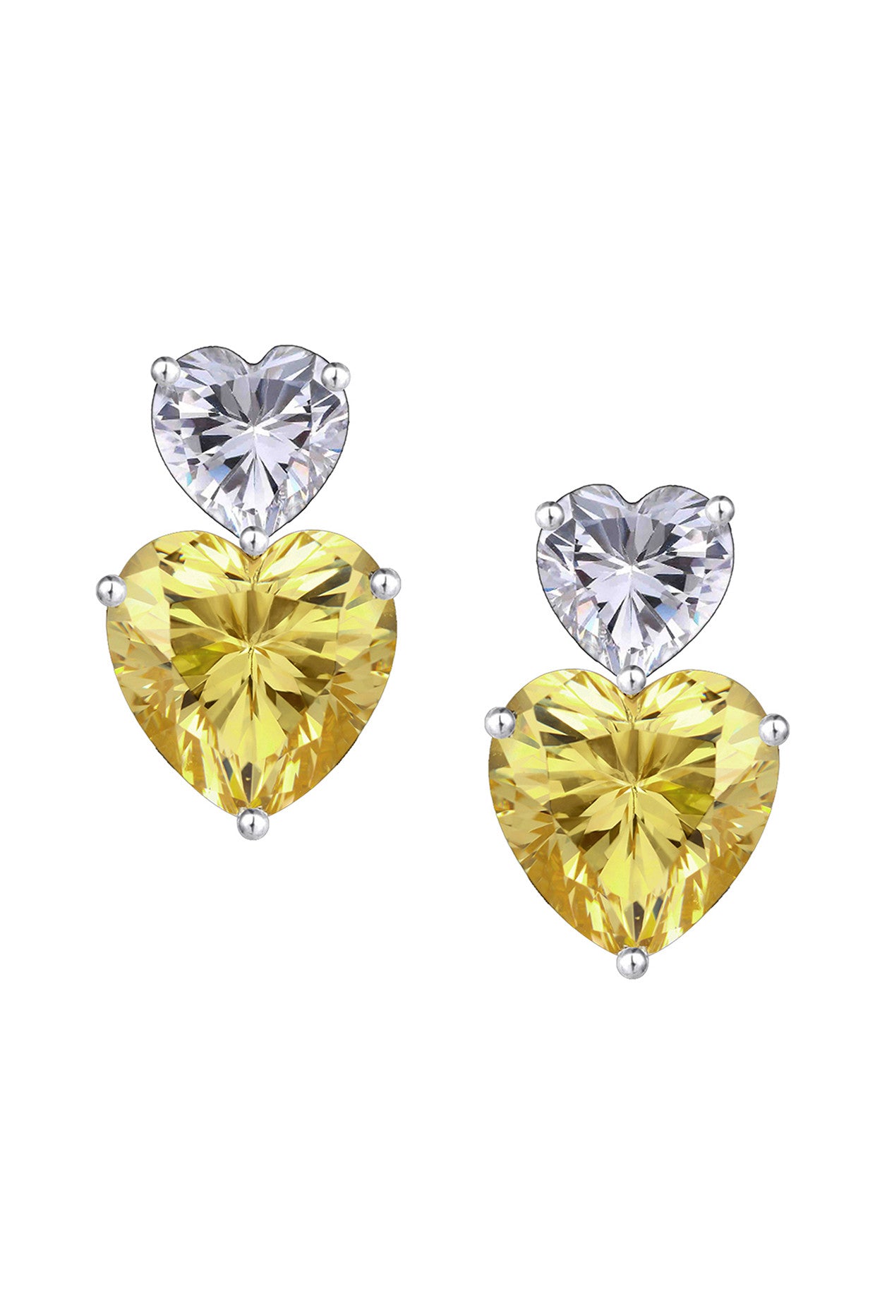 Heart Shape Yellow and White Swarovski Zirconia Earrings