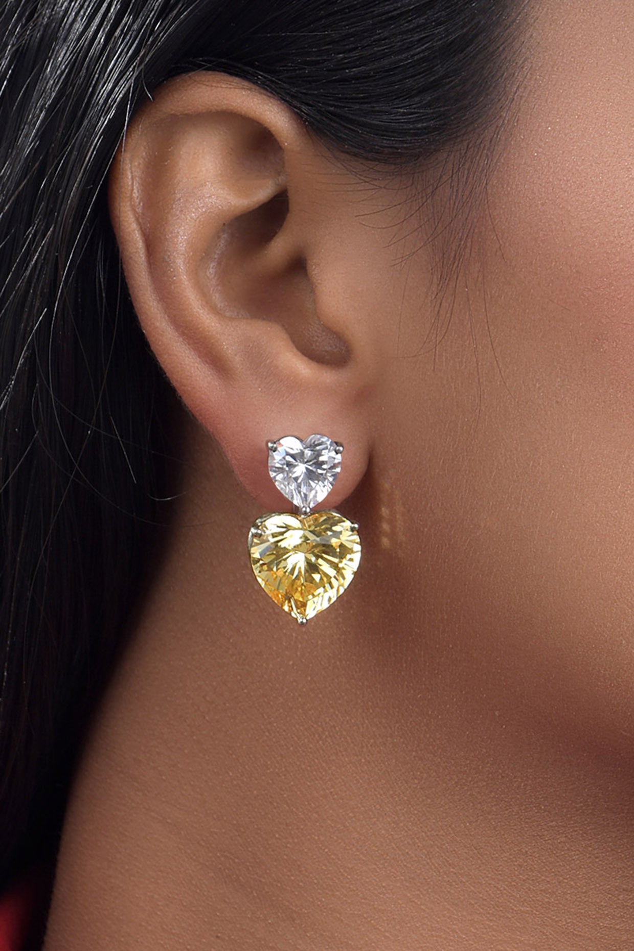 Heart Shape Yellow and White Swarovski Zirconia Earrings
