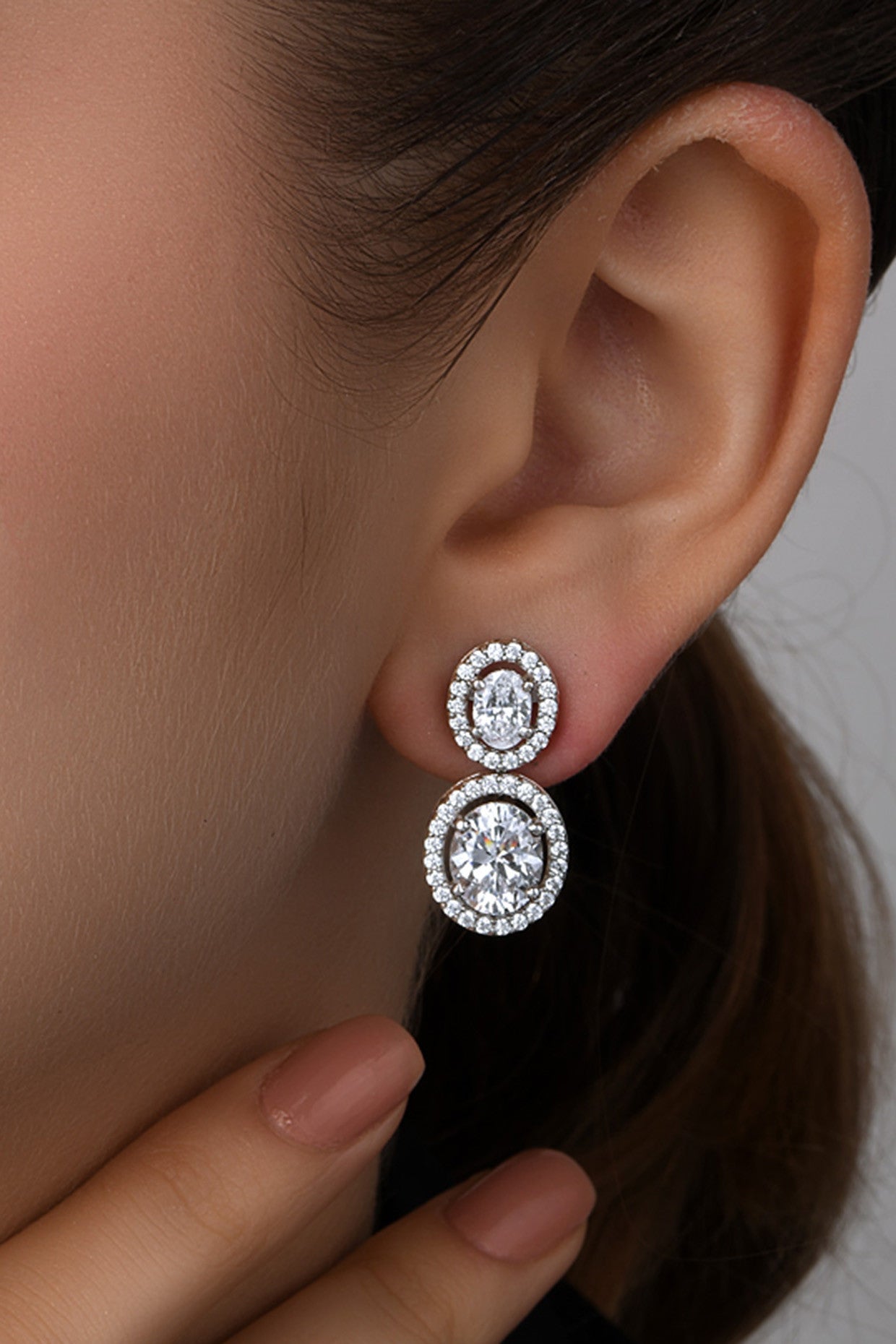 Oval and Round Cut White Swarovski Zirconia Earrings