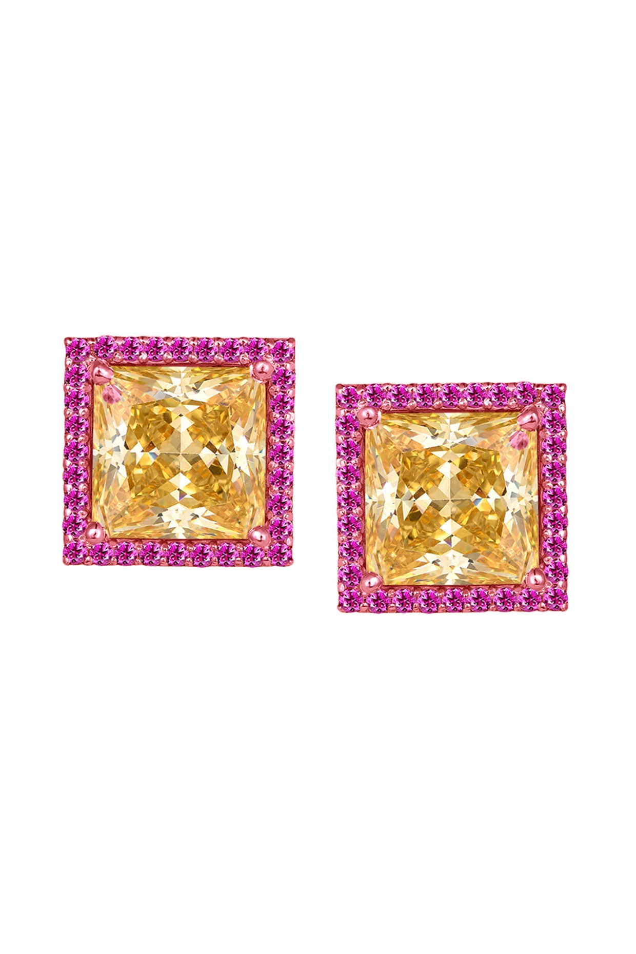 Princess Cut Yellow and Pink Swarovski Zirconia Studs