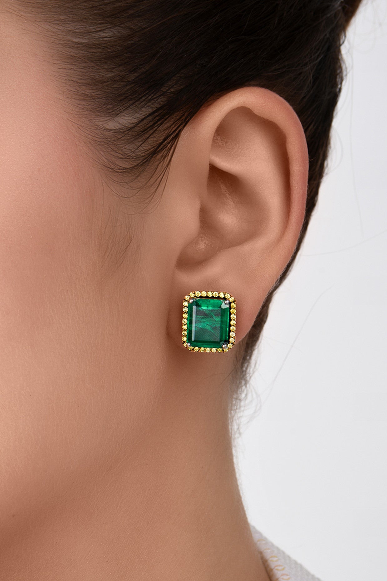 Man Made Green Emerald and Yellow Swarovski Zirconia Studs