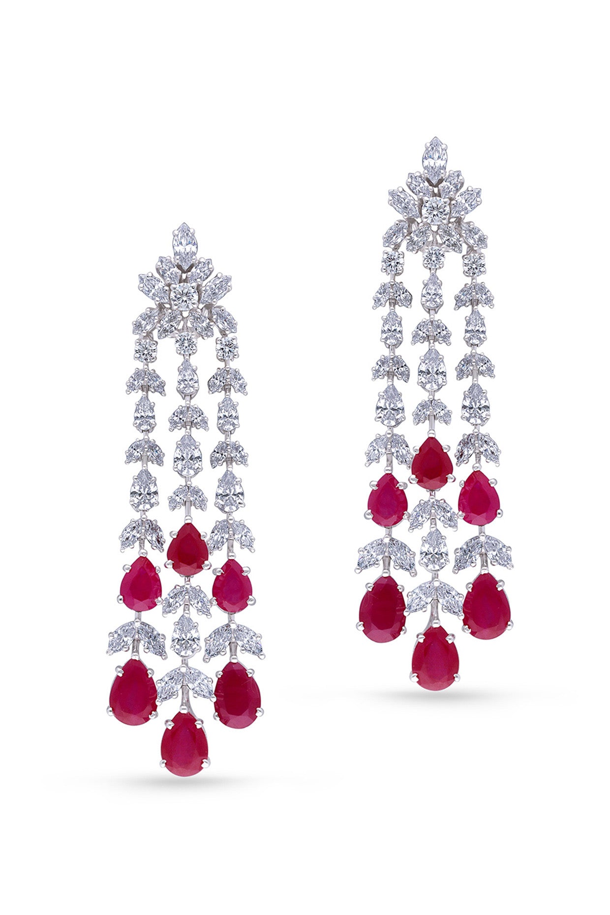 Man Made Pear Cut Ruby and Mix Shaped White Swarovski Zirconia Earrings