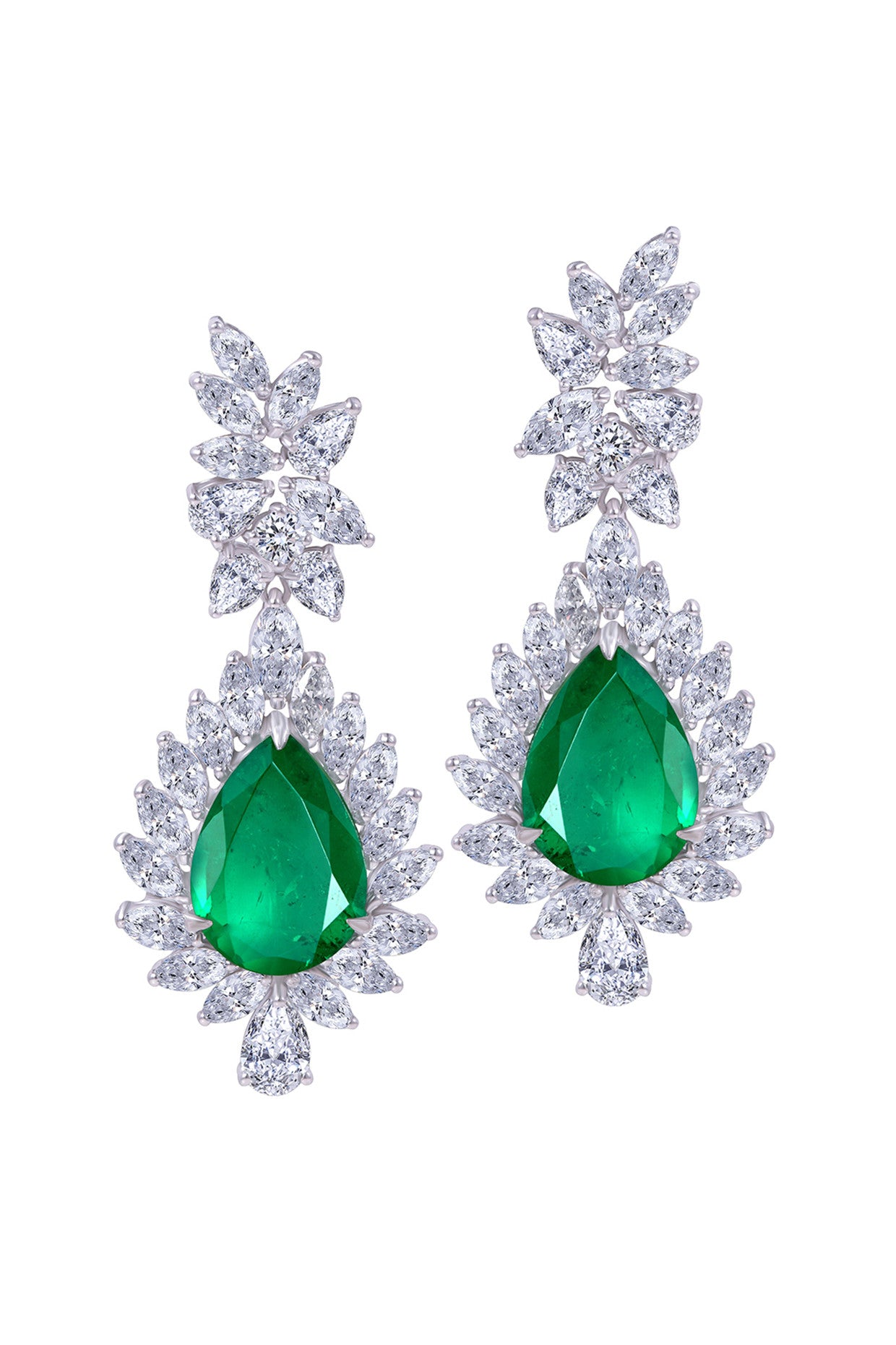 Man Made Pear Cut Emerald and White Swarovski Zirconia Earrings