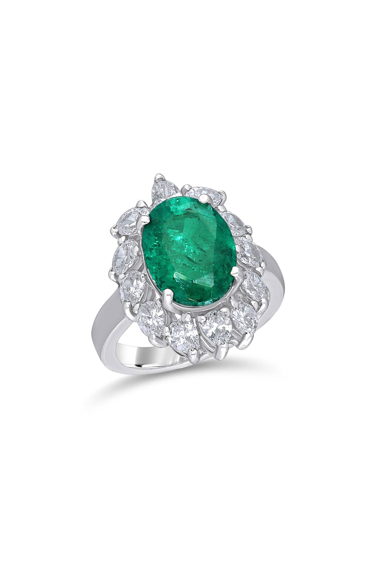 Man Made Oval Cut Emerald and Mix Shaped white Swarovski Zirconia Ring