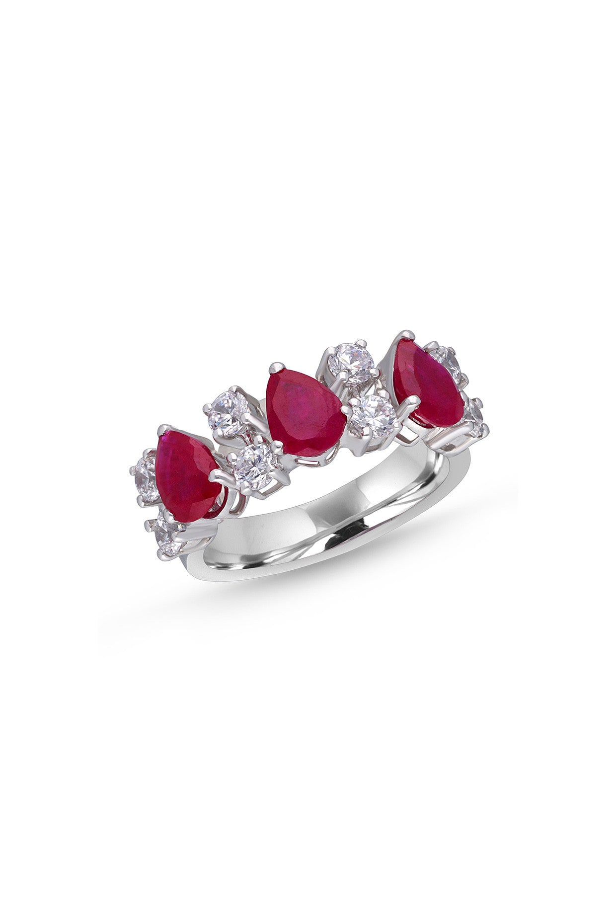Man Made Pear Cut Ruby and Swarovski Zirconia Half Eternity Ring