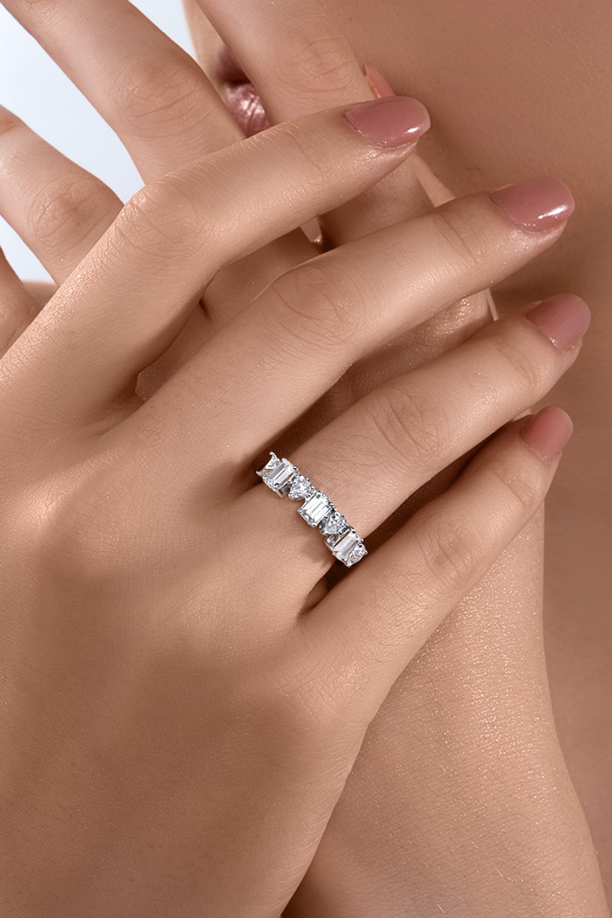 Mix Shaped White Swarovski Zirconia Half Eternity band Ring