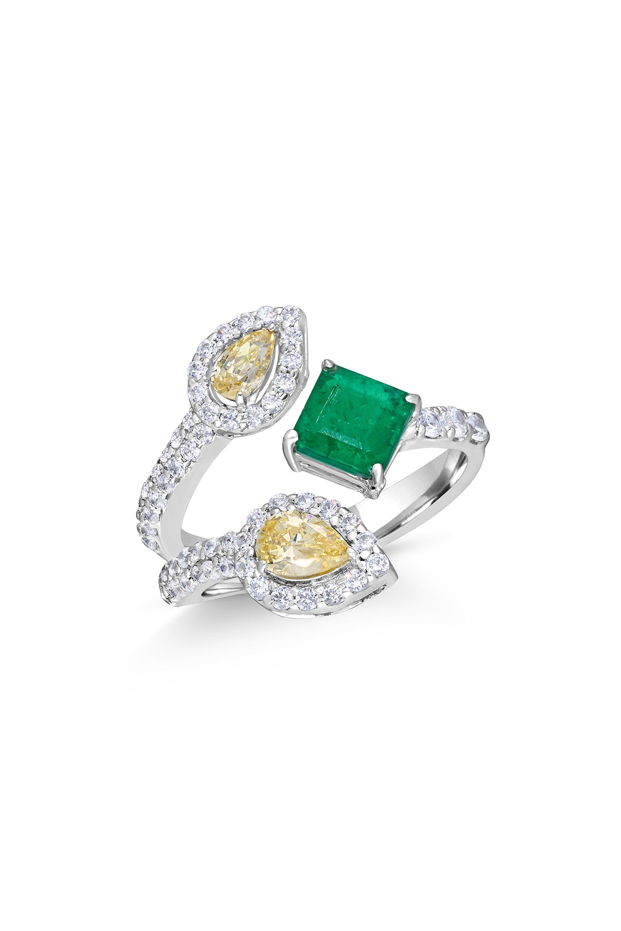 Man Made Princess Cut Emerald snd White Swarovski Zirconia Classic Ring