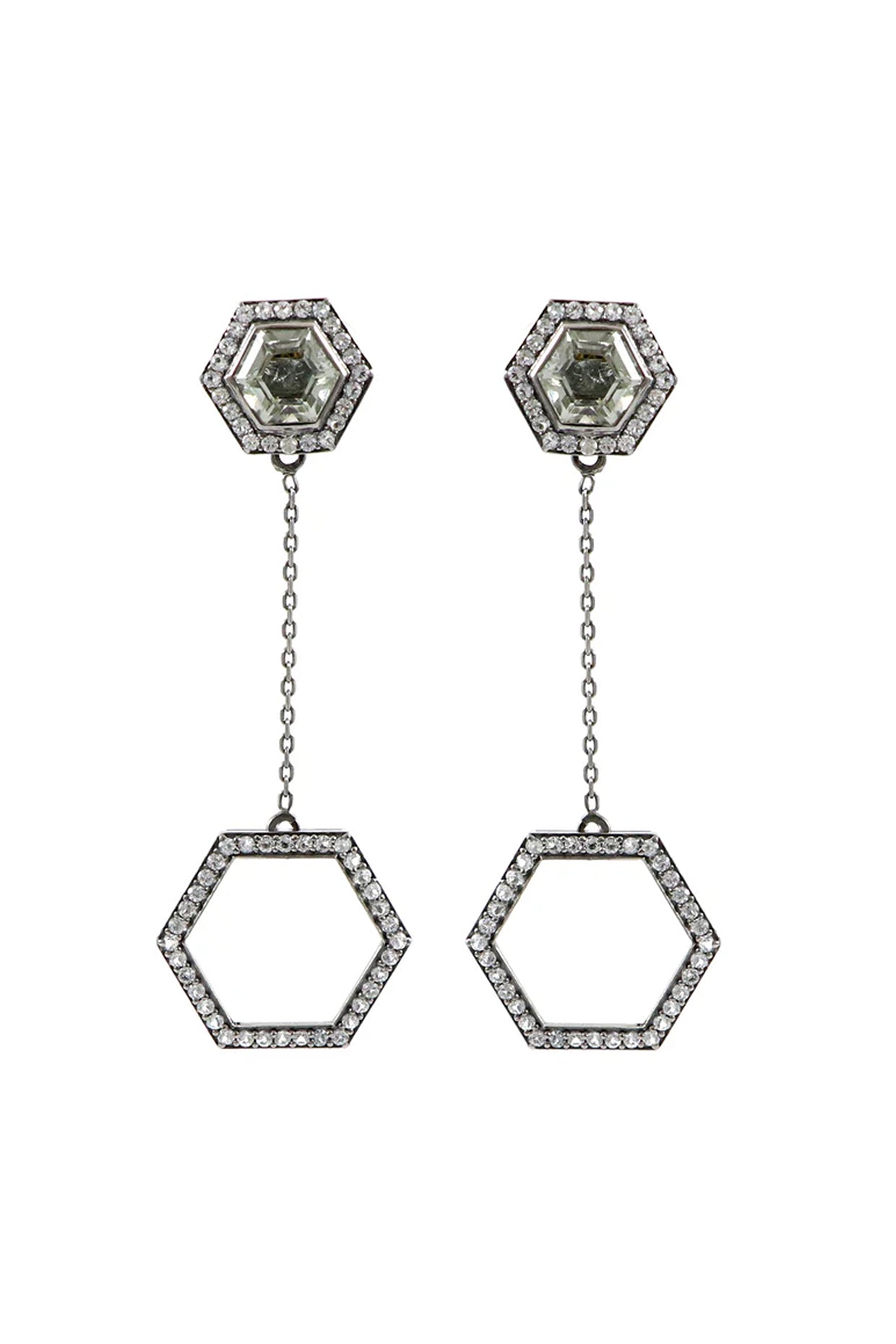 Hexagon Convertible Earrings in Sterling Silver