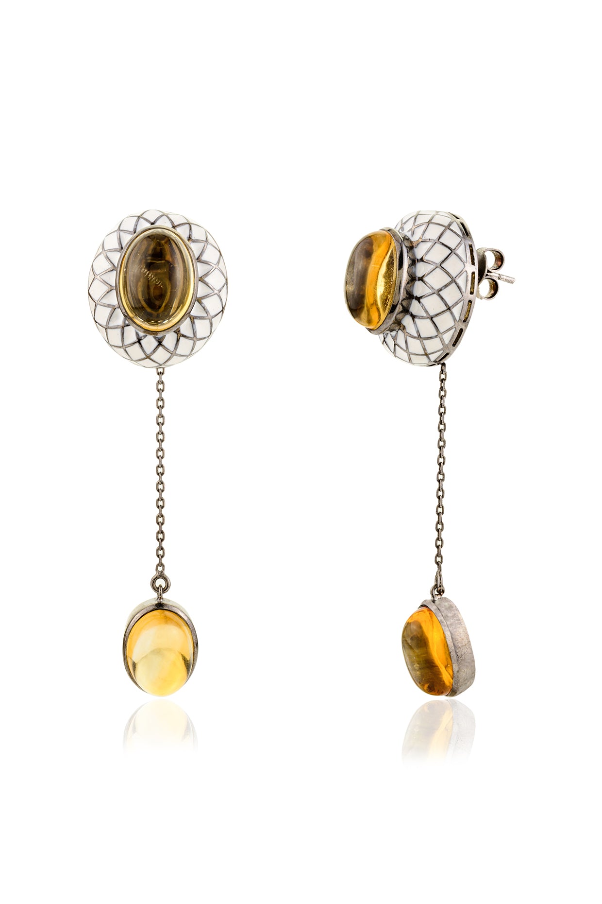 French Enamel Citrine Earrings in Sterling Silver