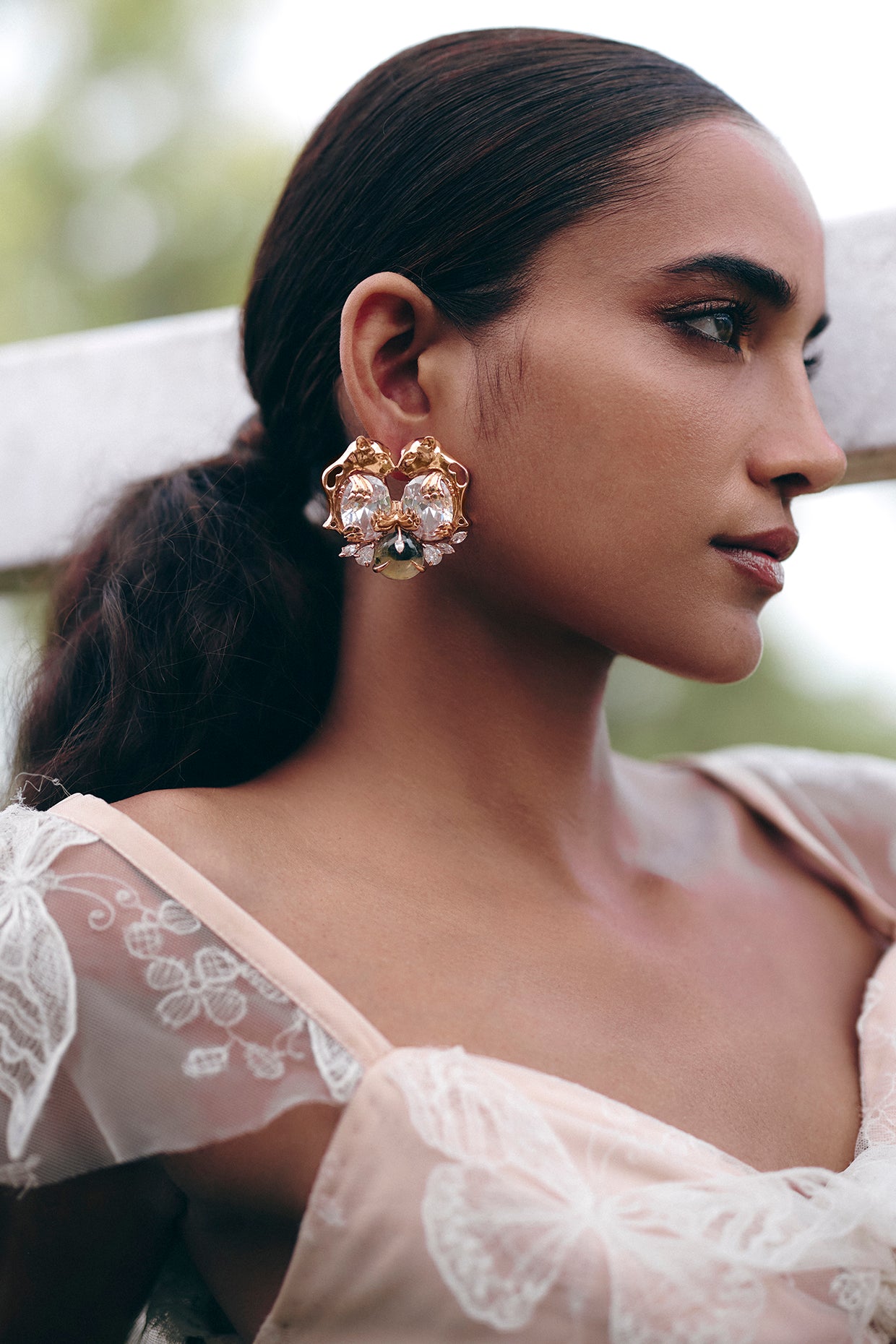 Leopard Triumph Studs in Prehnite