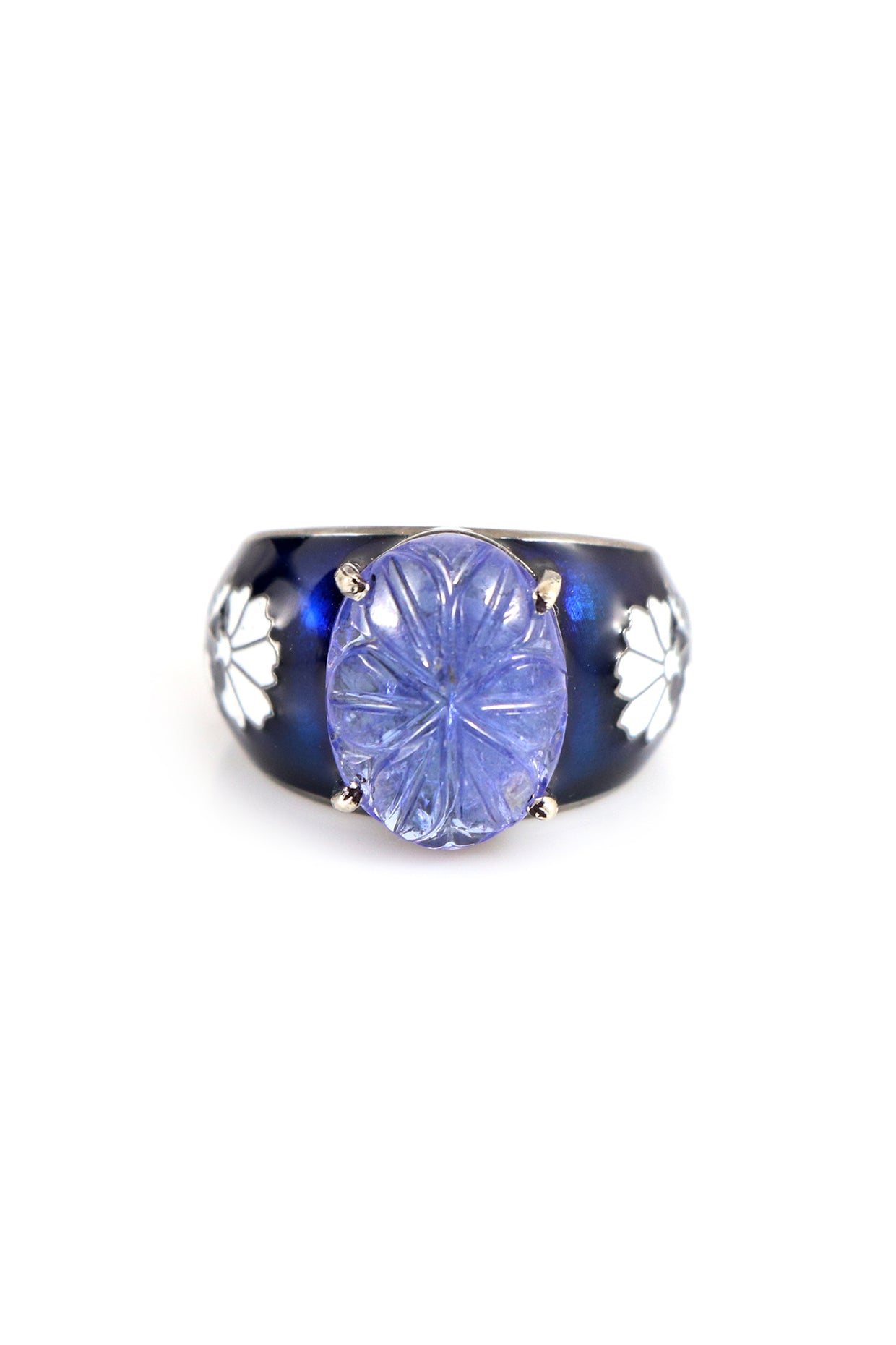 Blue Pottery Ring in Sterling Silver