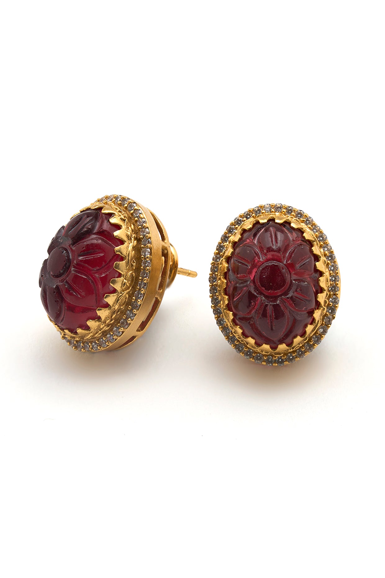 22kt Gold Plated Gulmohar Crimson Stone Earrings