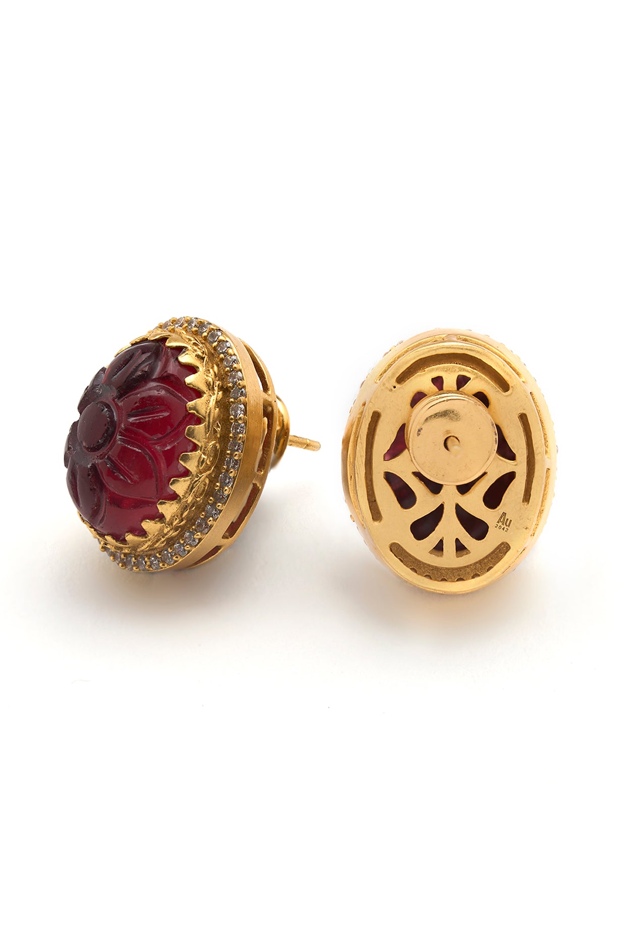 22kt Gold Plated Gulmohar Crimson Stone Earrings