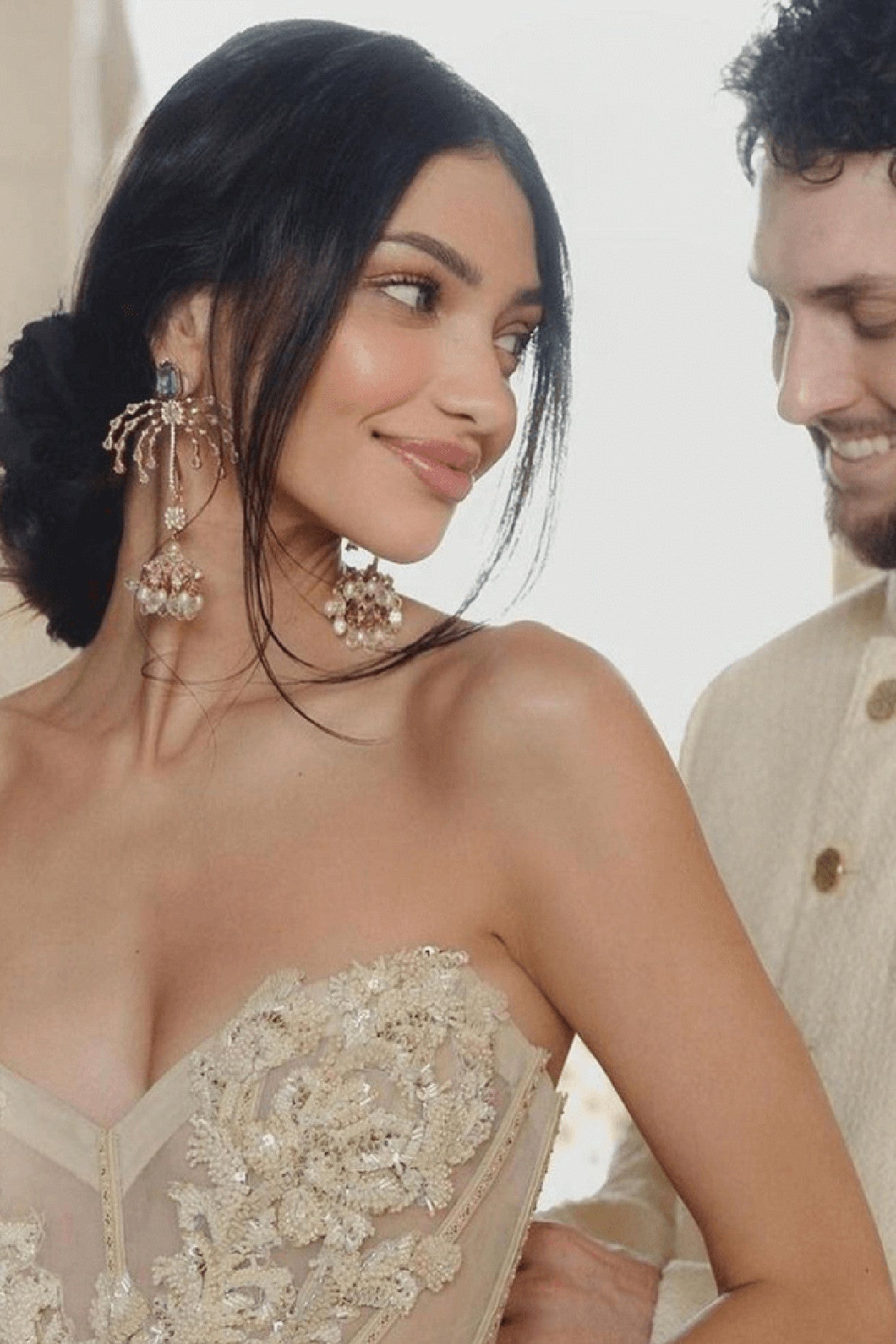 Blue Swarovski and Pearl Chandelier Earrings