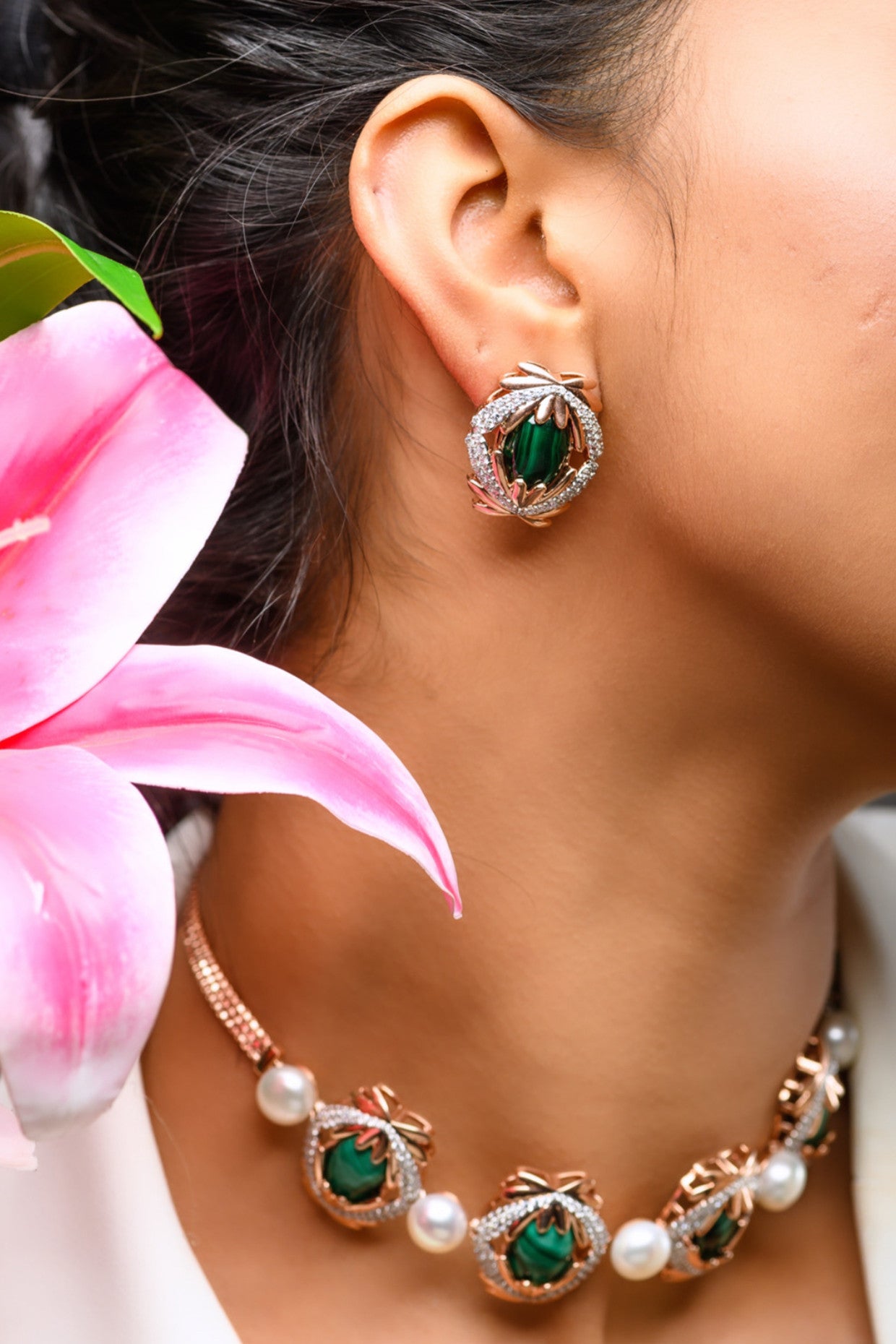 Amaryllis Earrings Malachite in Sterling Silver