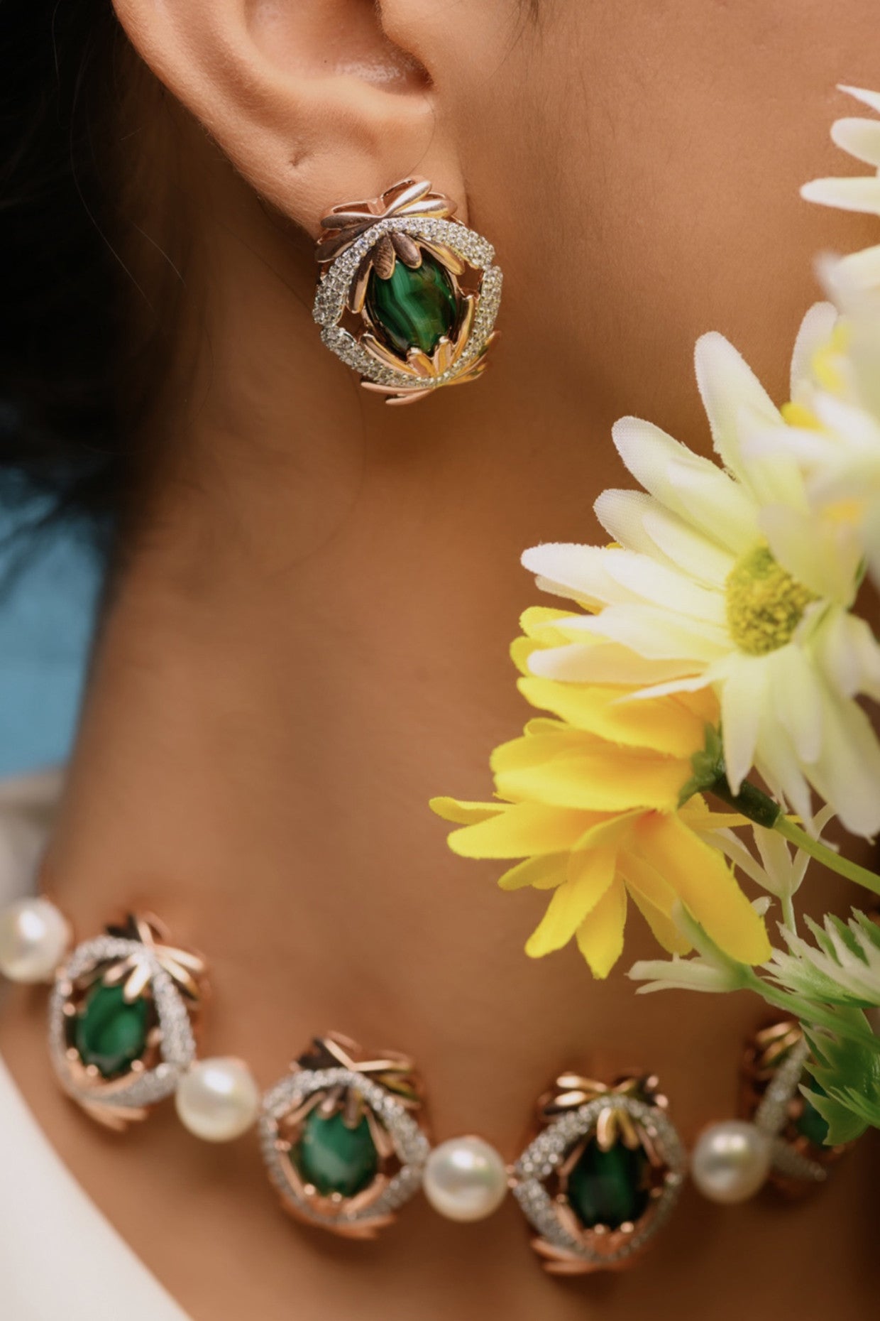 Amaryllis Earrings Malachite in Sterling Silver