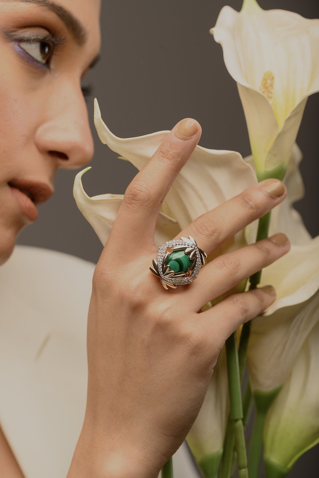 Amaryllis Ring Malachite in Sterling Silver