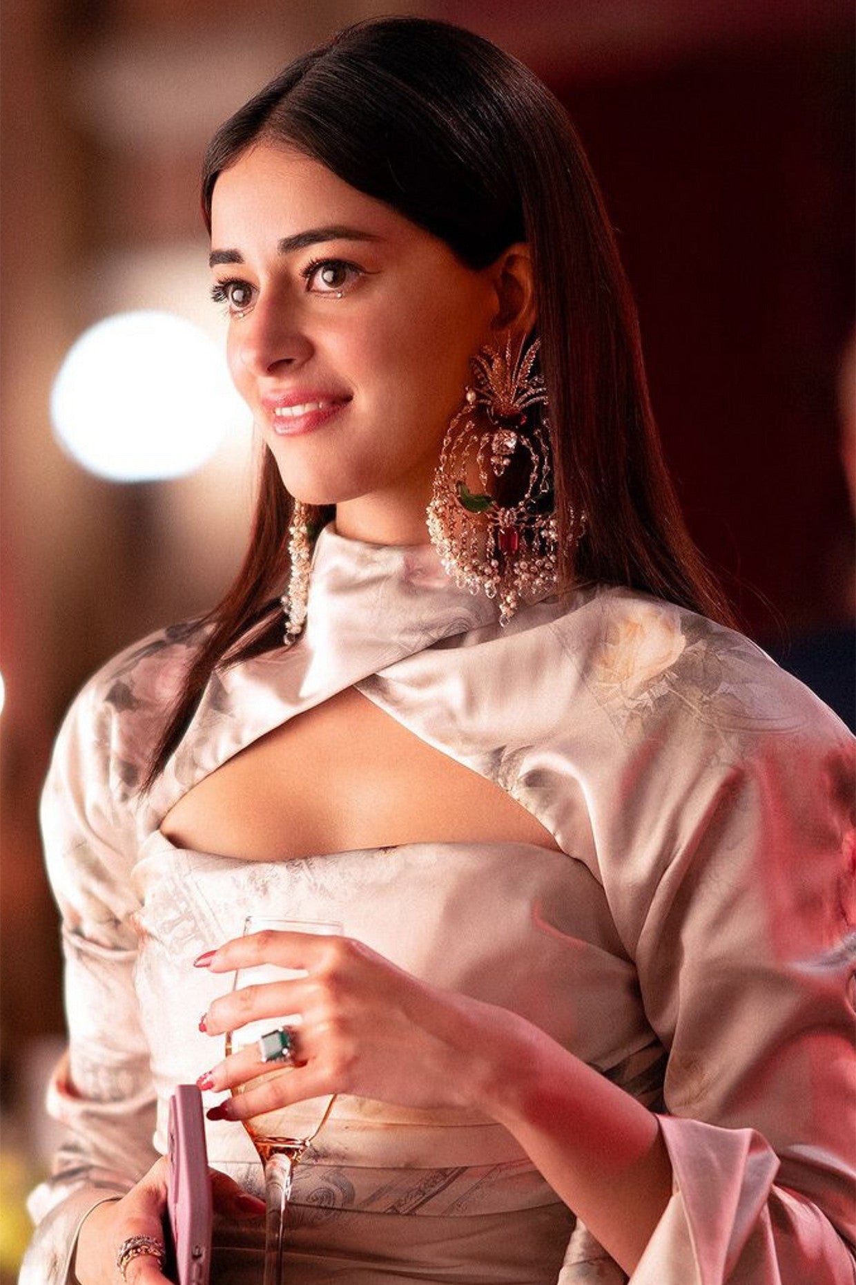 Green and Pink Crystal and Pearl Earrings