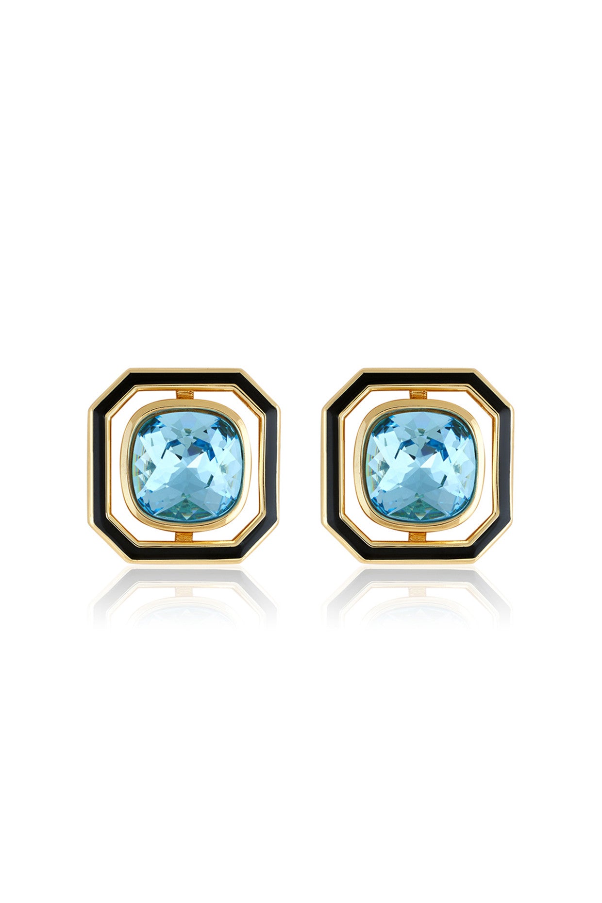 Aqua Goals Square Studs 18Kt Gold Plated