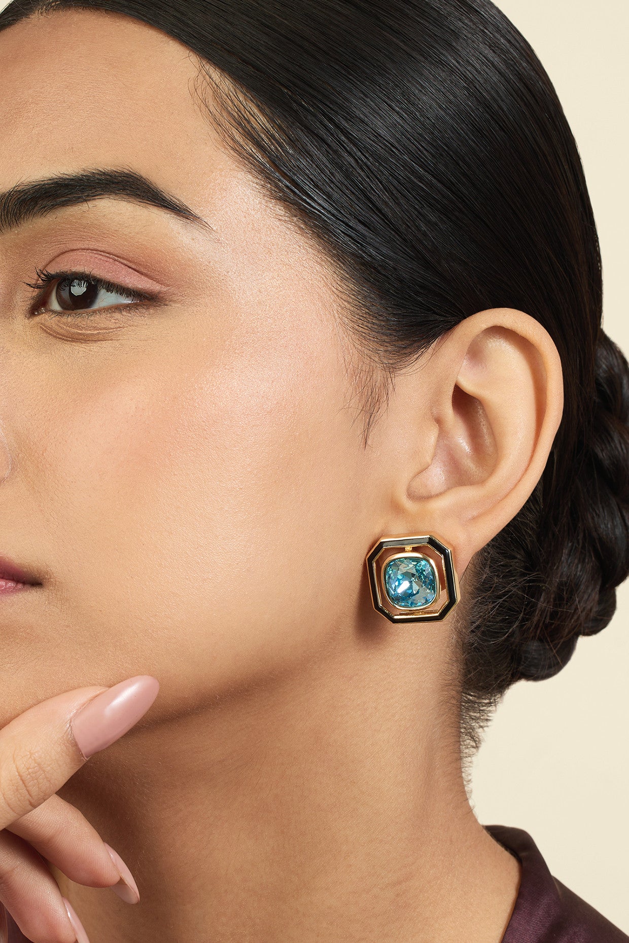 Aqua Goals Square Studs 18Kt Gold Plated