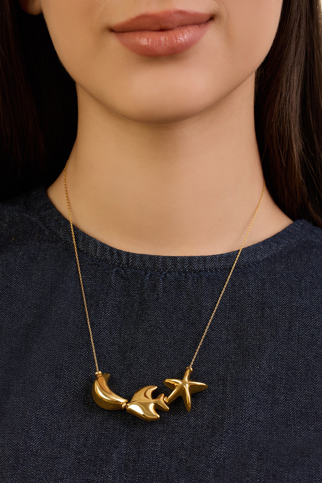 Aqua Gold Charm Necklace