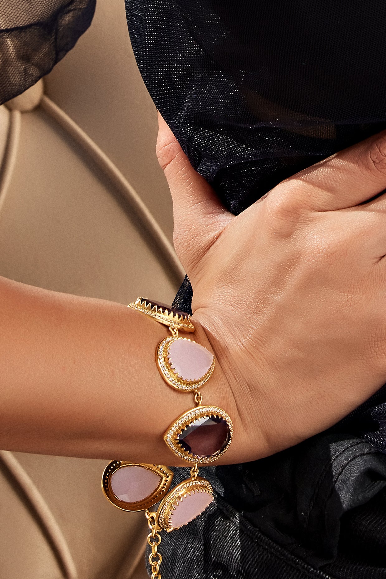 22kt Gold Plated Wild Lavender Bracelet With Morning Stars