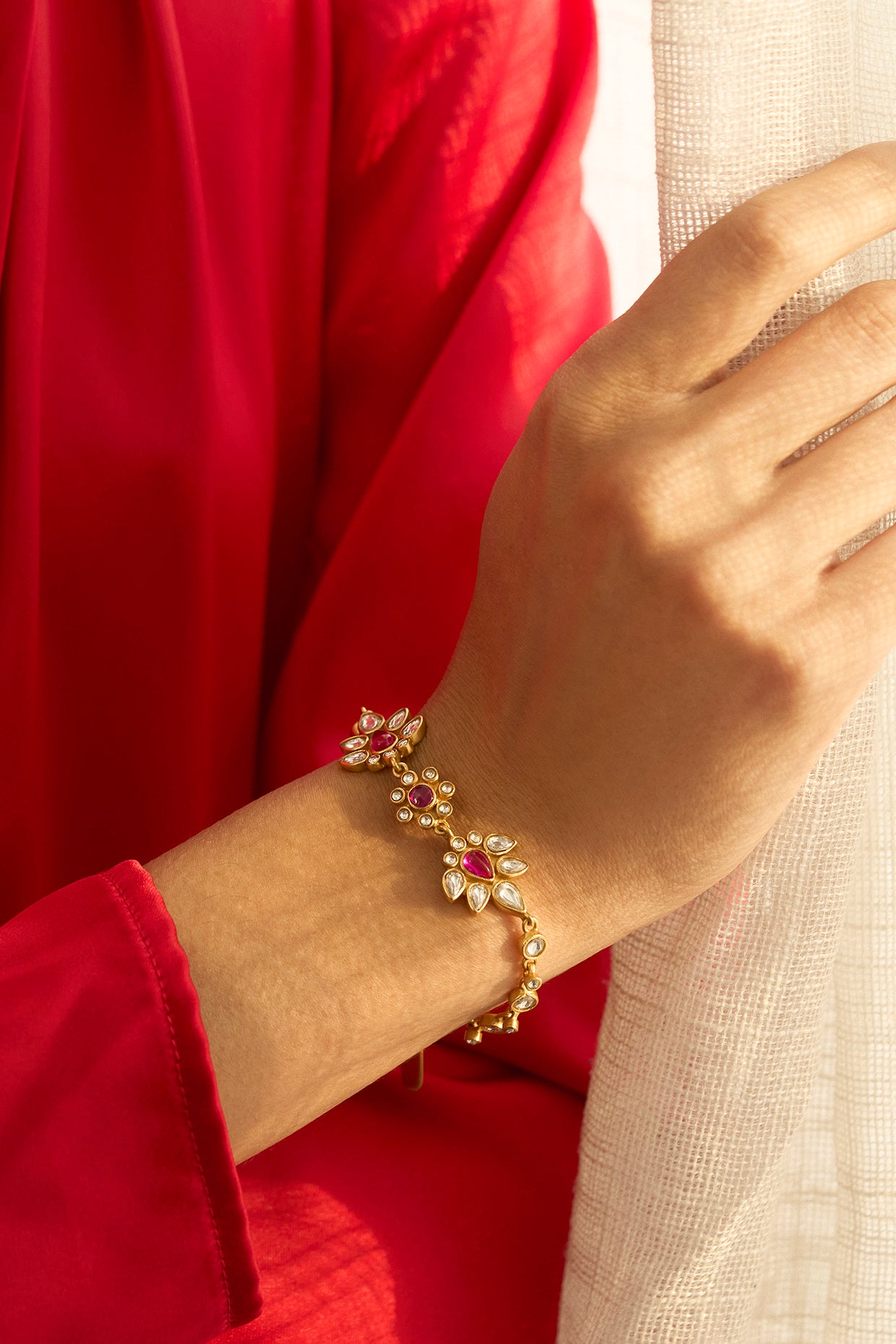 22kt Gold Plated Gulmohar Crimson Bracelet