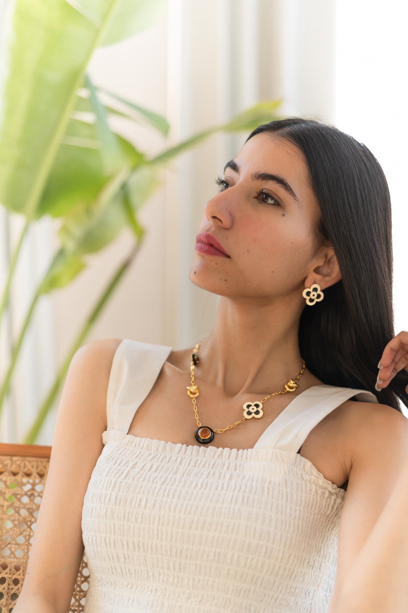 22kt Gold Plated Beige & Black Earrings