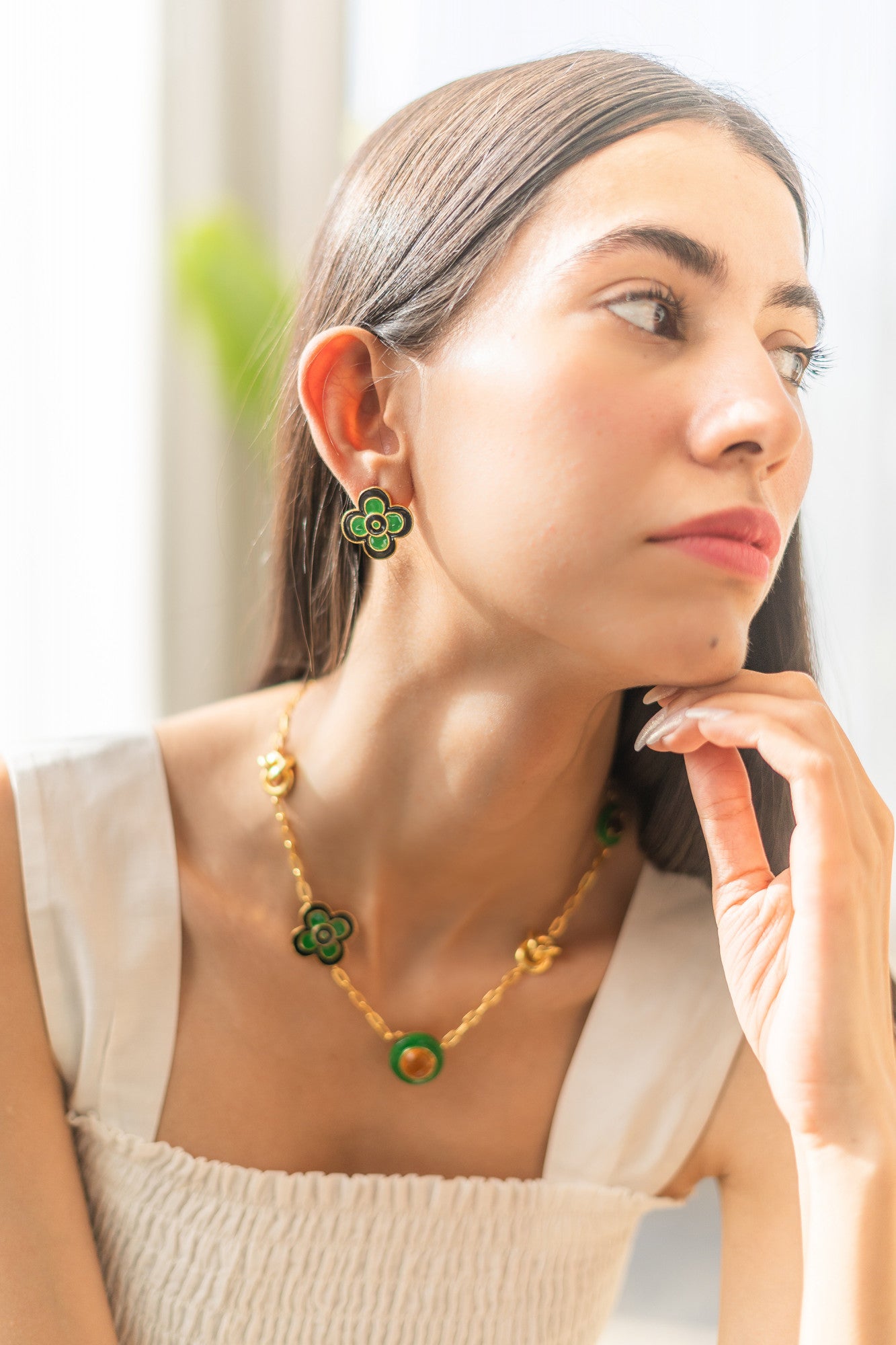 22kt Gold Plated & Green Earrings