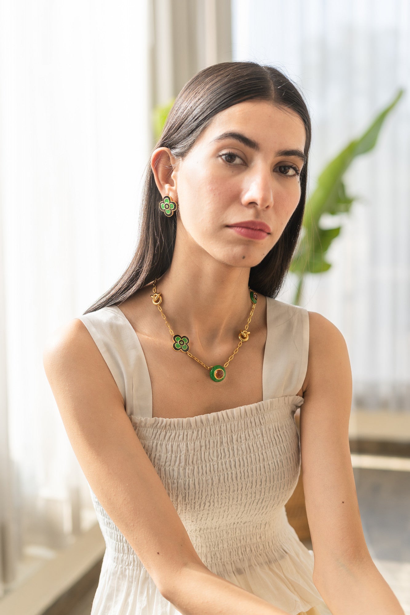 22kt Gold Plated Beige & Black Earrings