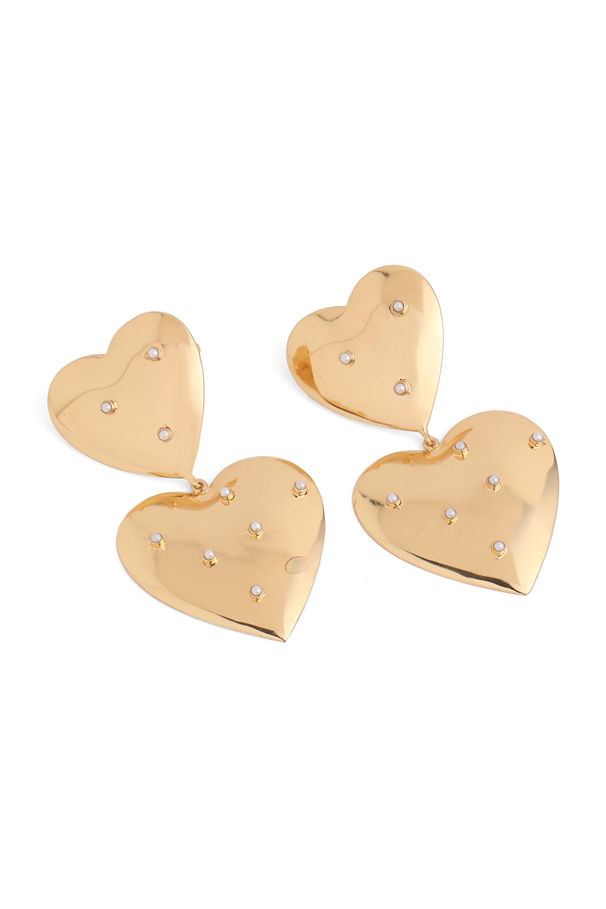 Gold Plated Heart Dangler Earrings With Pearls