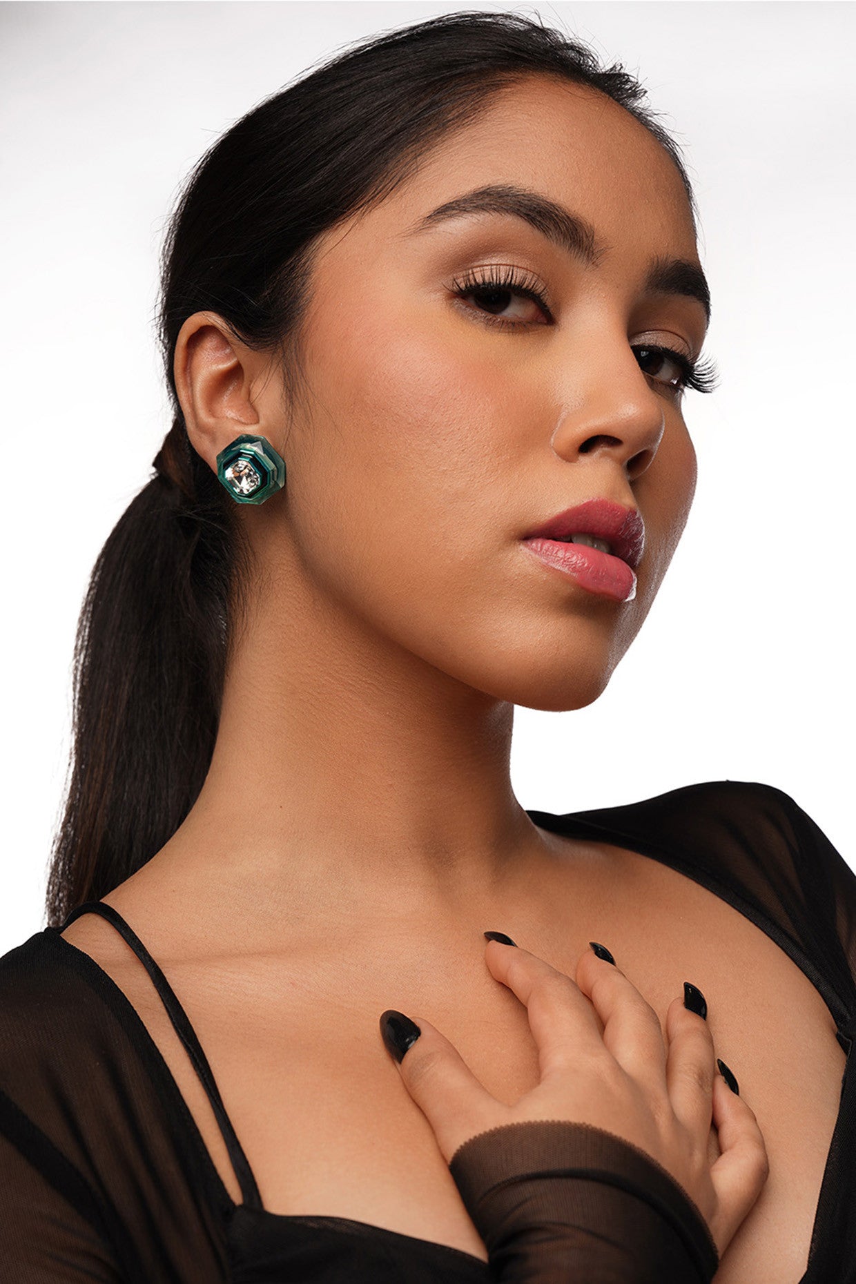 B-dazzle Infinity Cut Green Crystal Studs