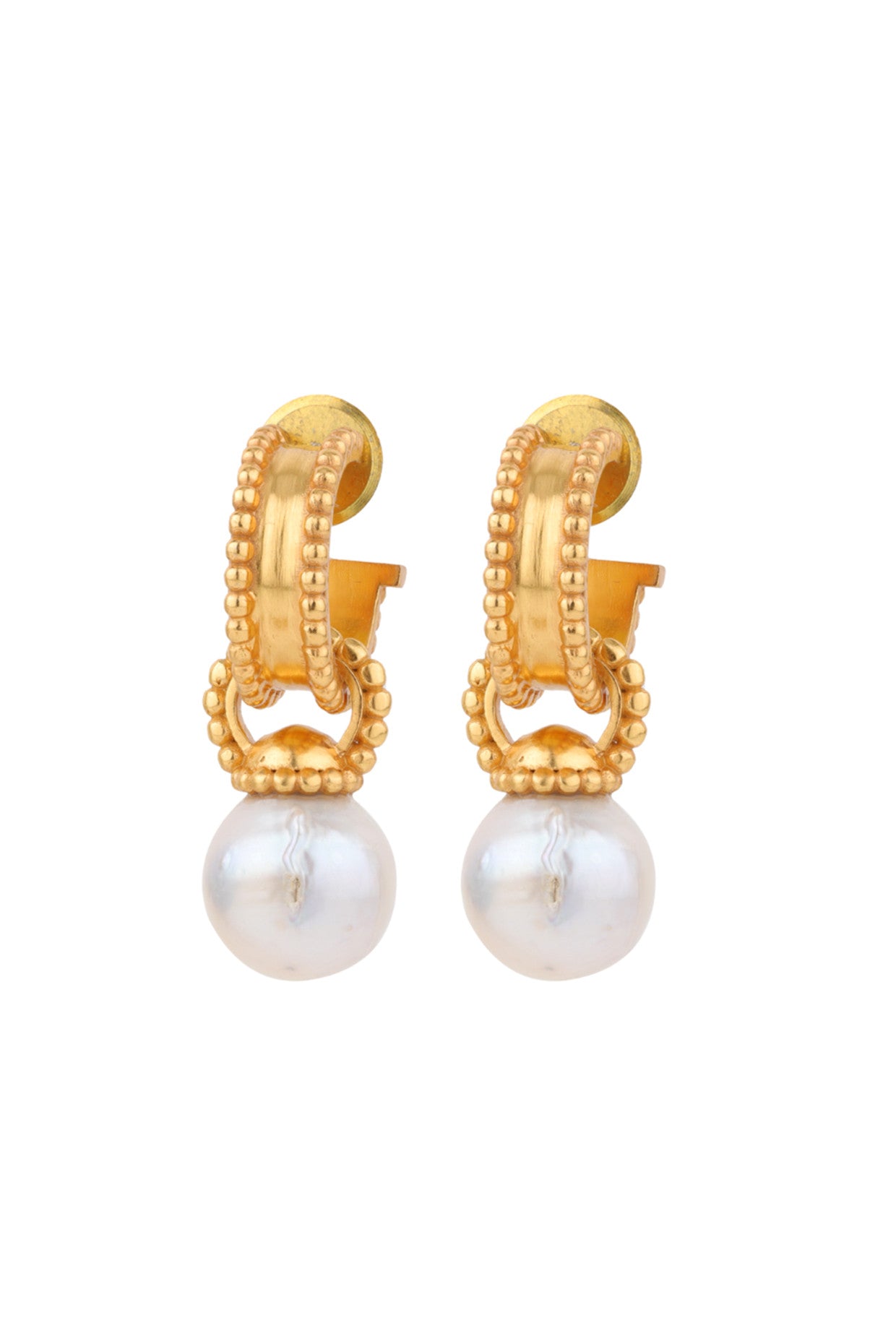 Baroque Oyster Pearl Hoops Earrings Detachable 22Kt Gold-Plated