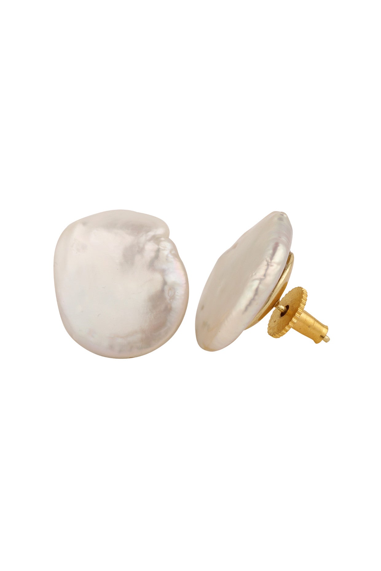 Baroque Pearl Studs Earrings Big 18Kt Gold-Plated
