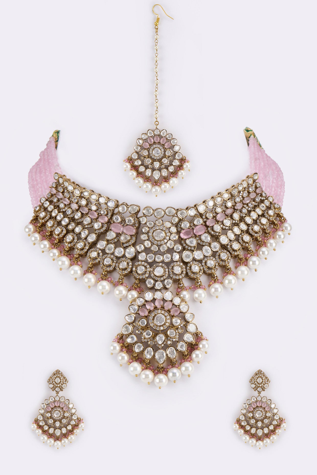 Black Rhodium & Pink Pearls Necklace Set