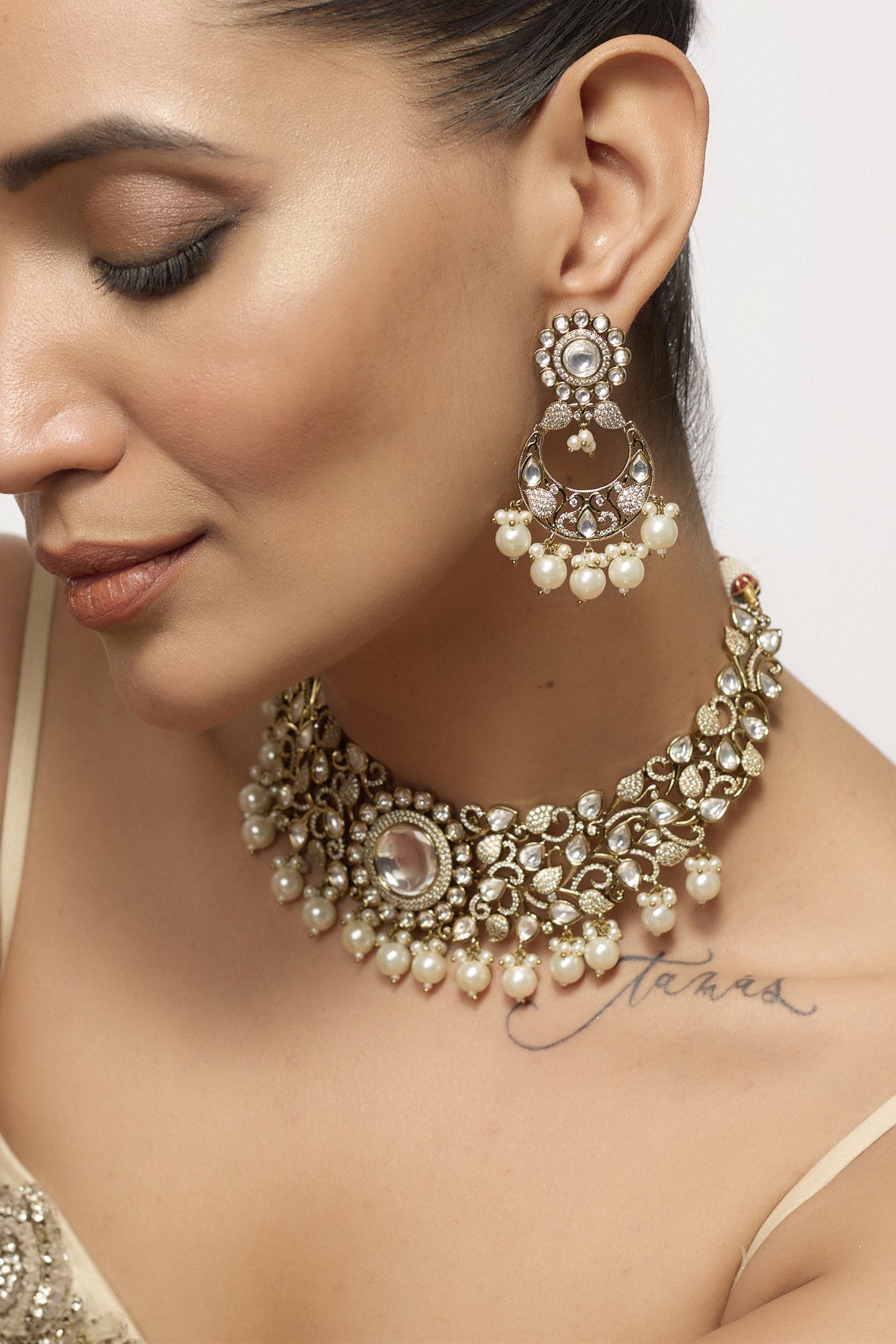 Black Rhodium Polki Necklace Set