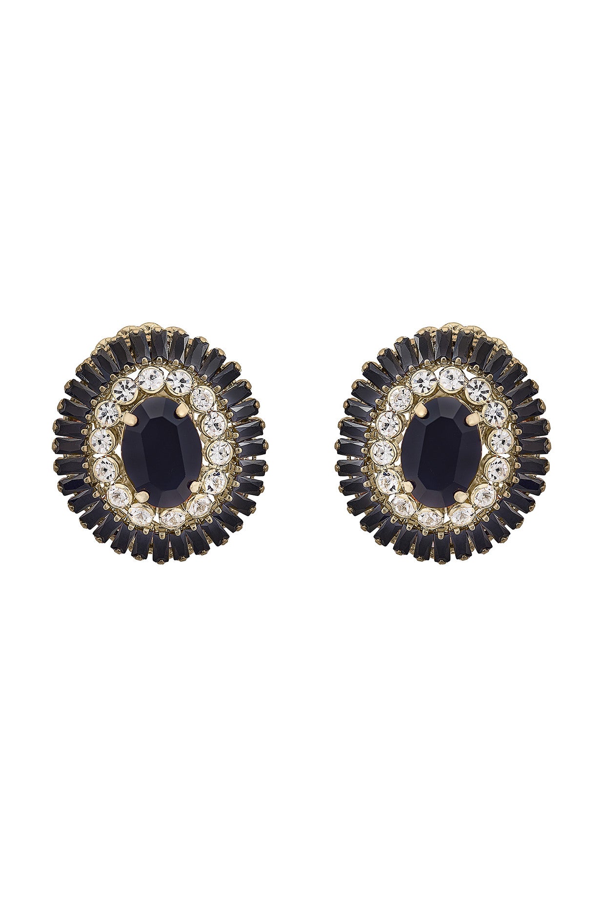 Black Zirconia Omega Clasp Gem Cluster Earrings