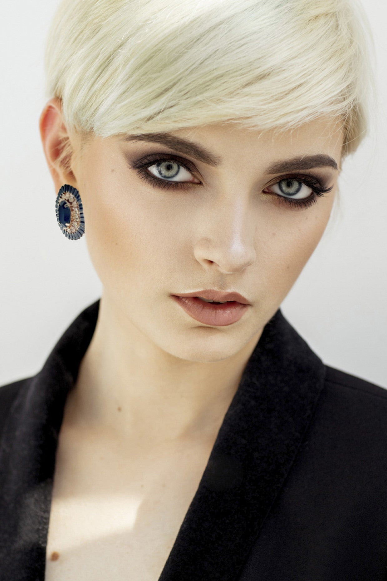 Black Zirconia Omega Clasp Gem Cluster Earrings