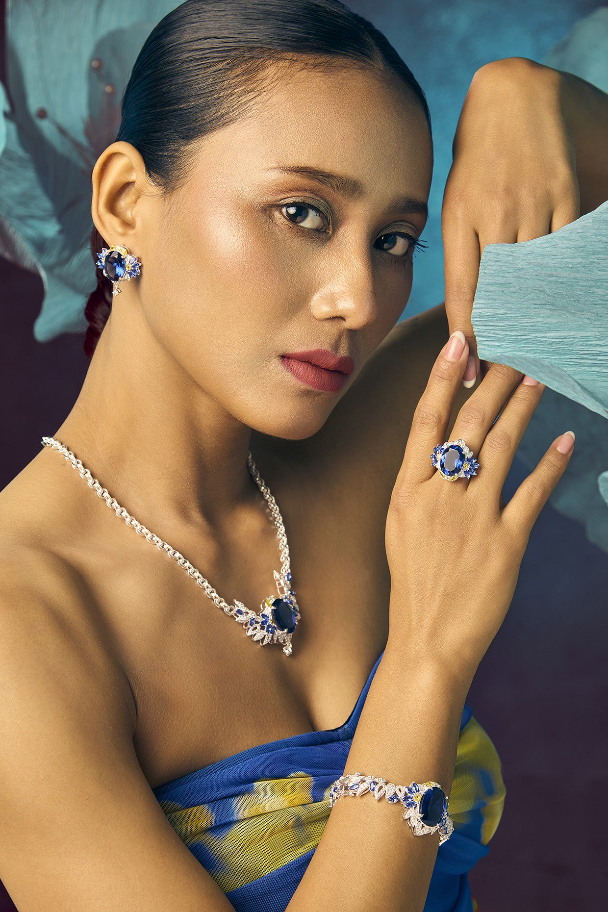 Blue Bonnet Necklace Iolites & Citirne in Sterling Silver