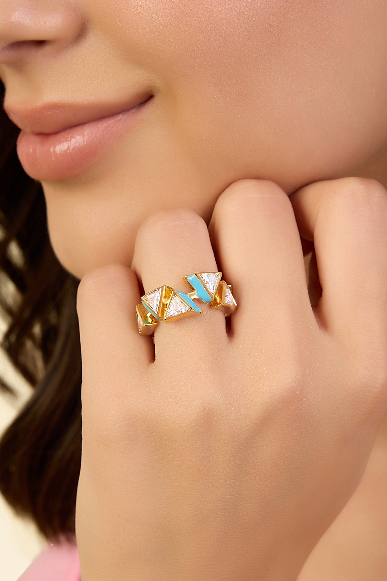 Blue Triangles Infinity Ring