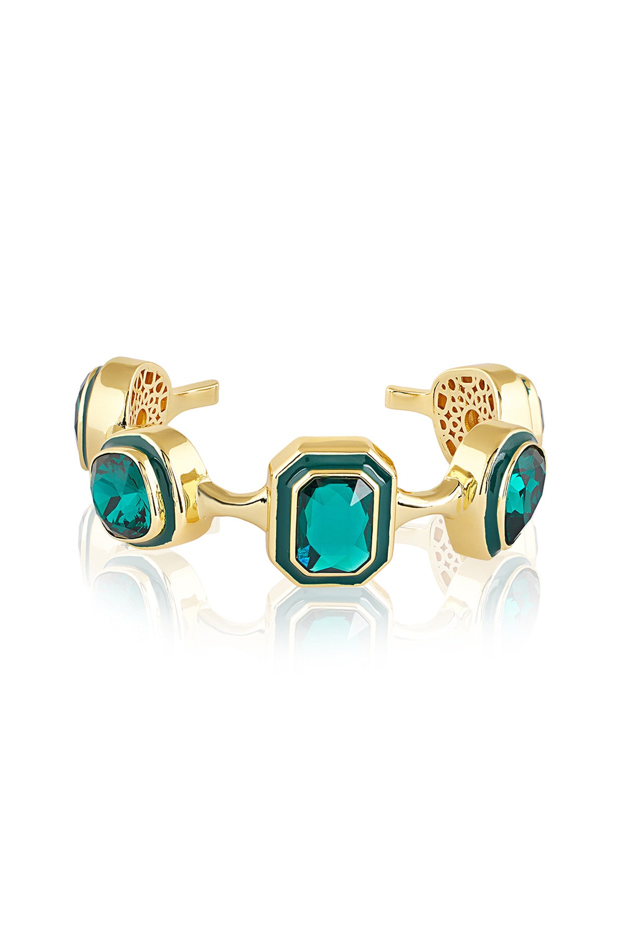 18Kt Gold Plated Banger Green Crystal Cuff