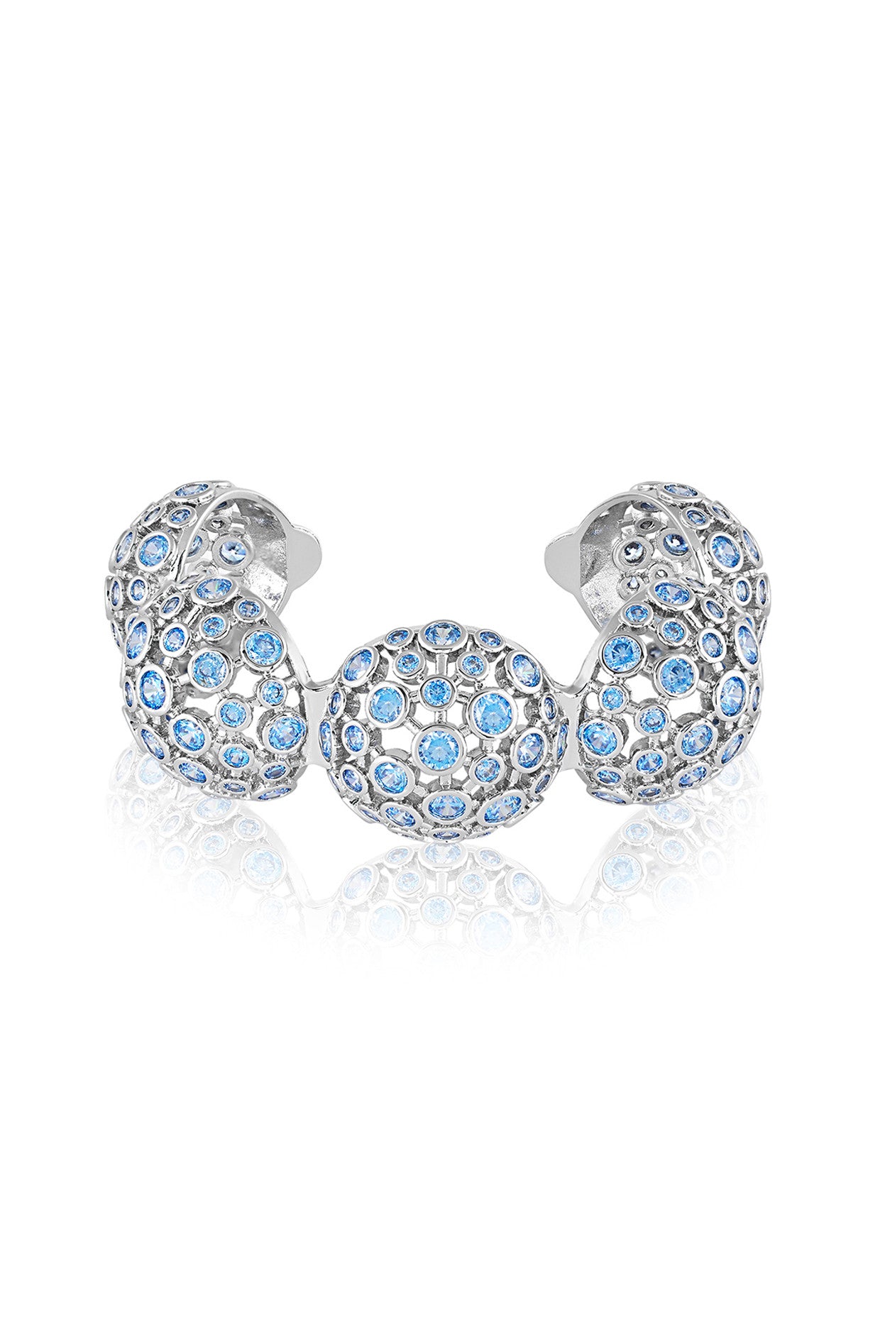 Silver Plated Blue Crystal Ball Cuff Bracelet