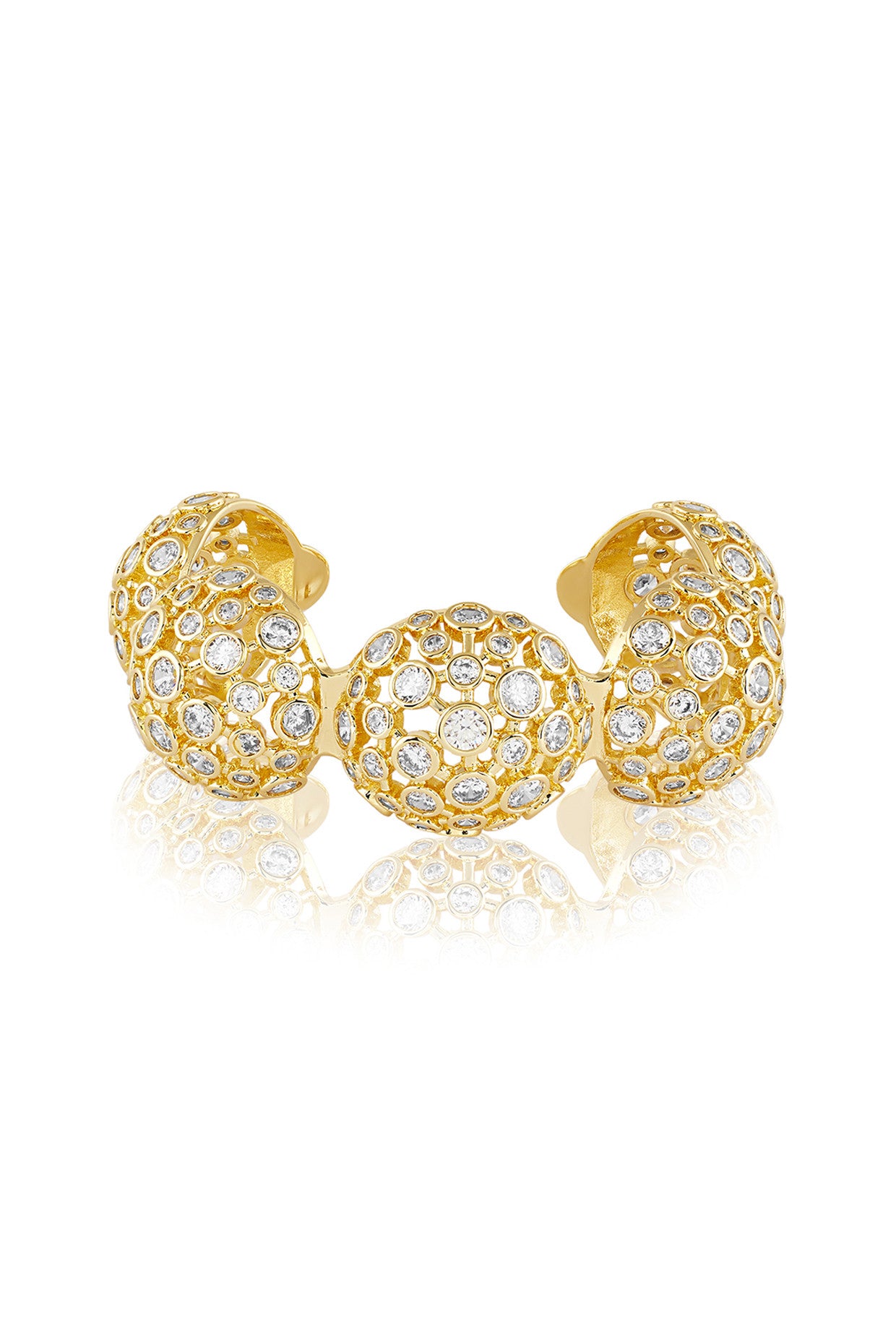 18Kt Gold Plated White Crystal Ball Cuff Bracelet