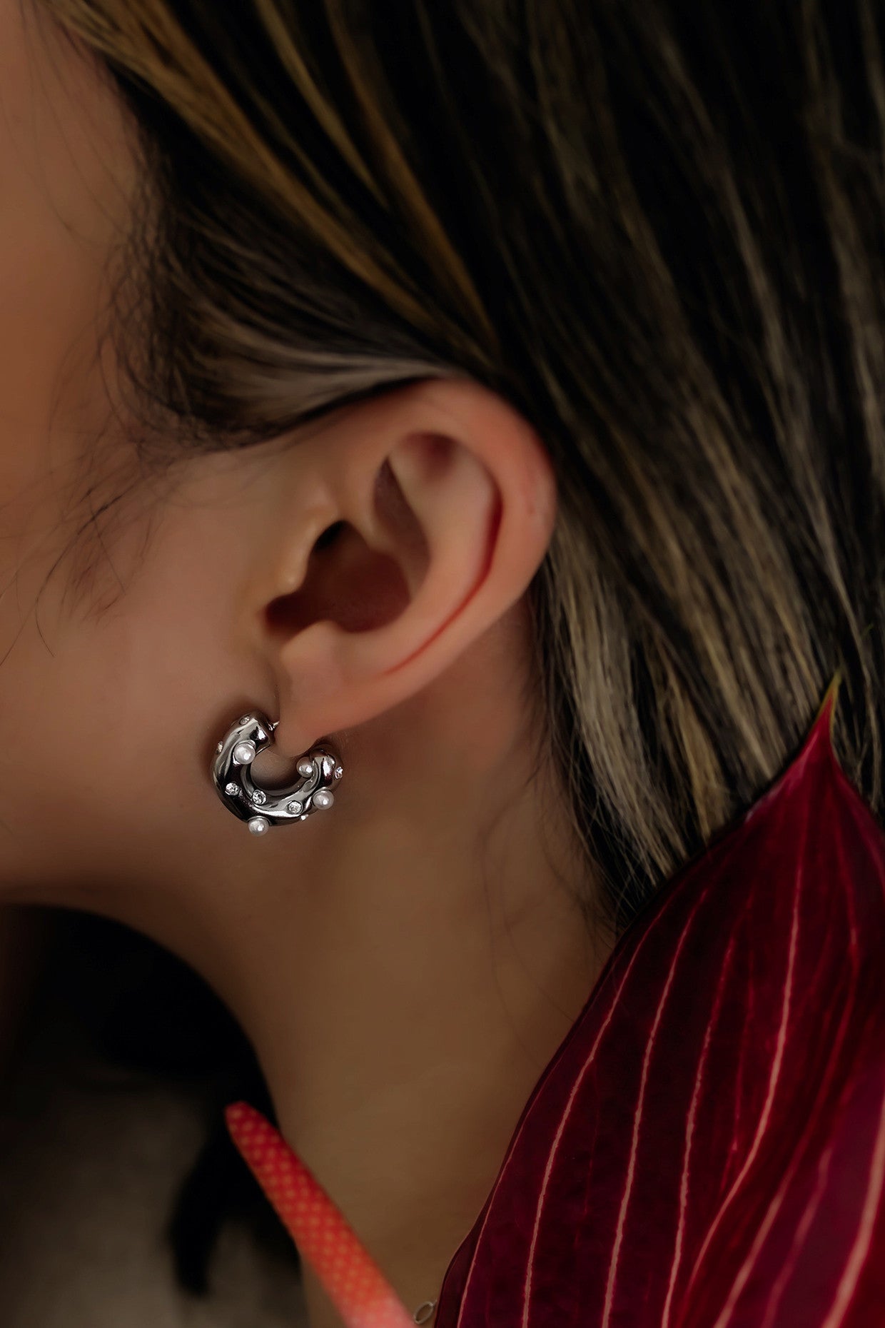 Catroux Pearl Huggies Gold Earrings