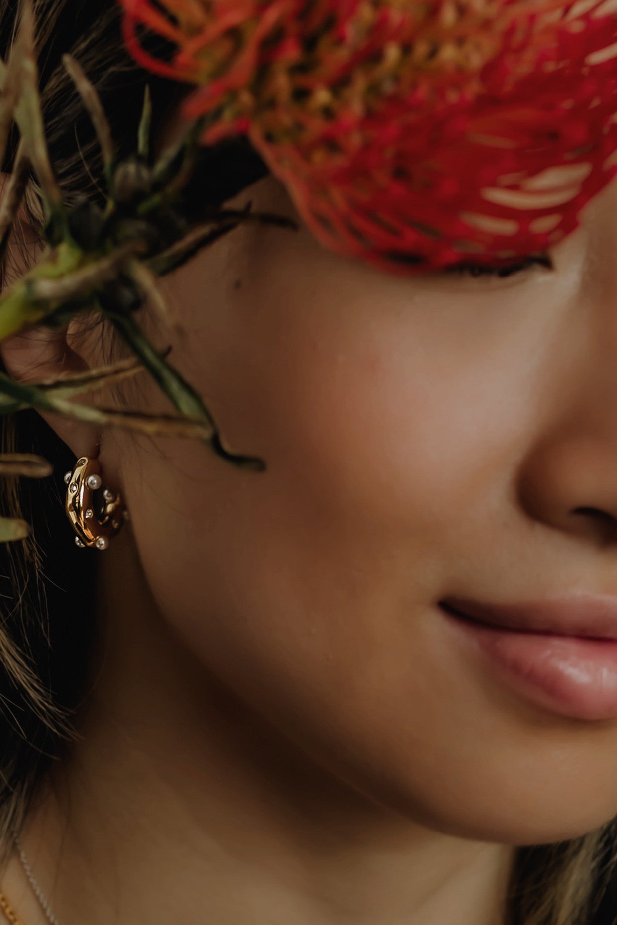 Catroux Pearl Huggies Silver Earrings