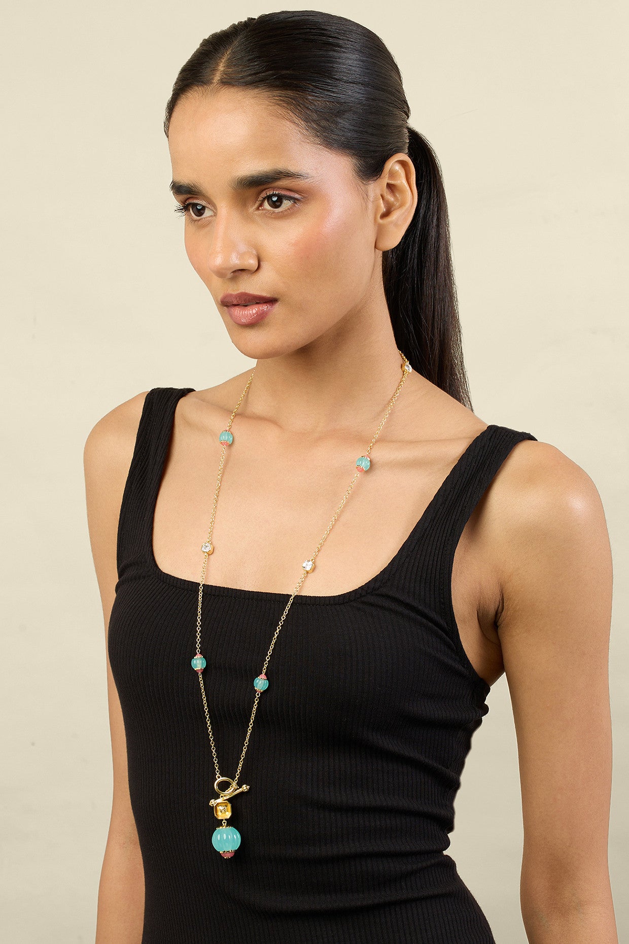 Celestial Bloom Long Toggle Necklace 18Kt Gold Plated