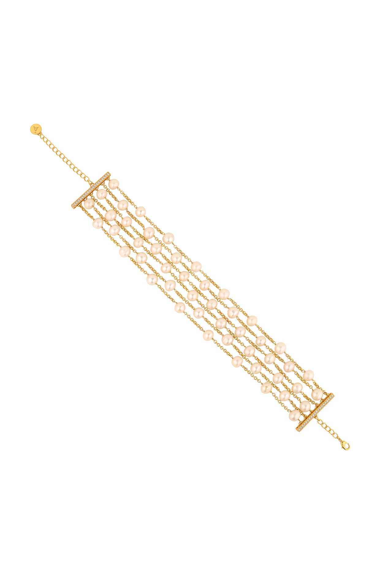 Chained Pearl Choker Necklace 22Kt Gold-Plated