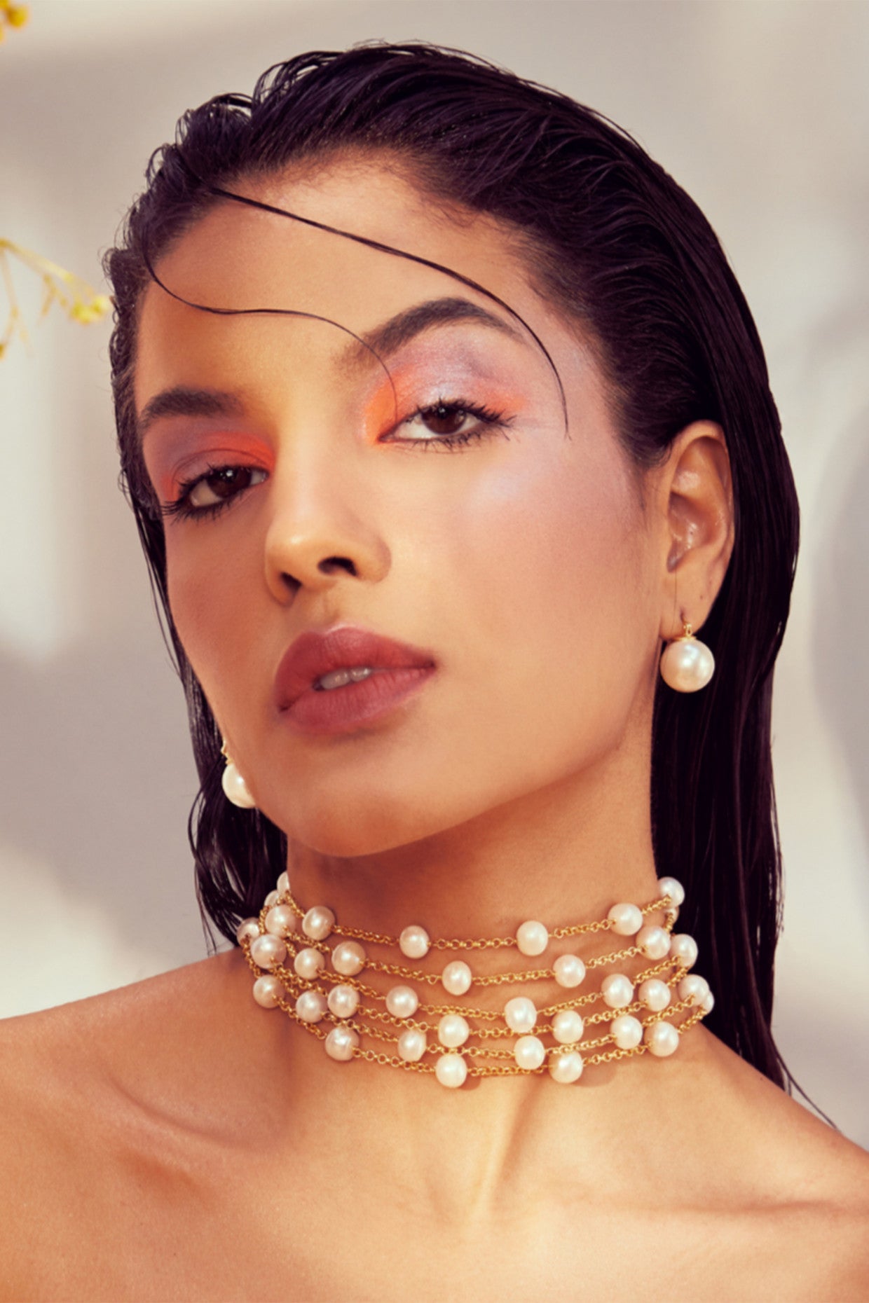 Chained Pearl Choker Necklace 22Kt Gold-Plated