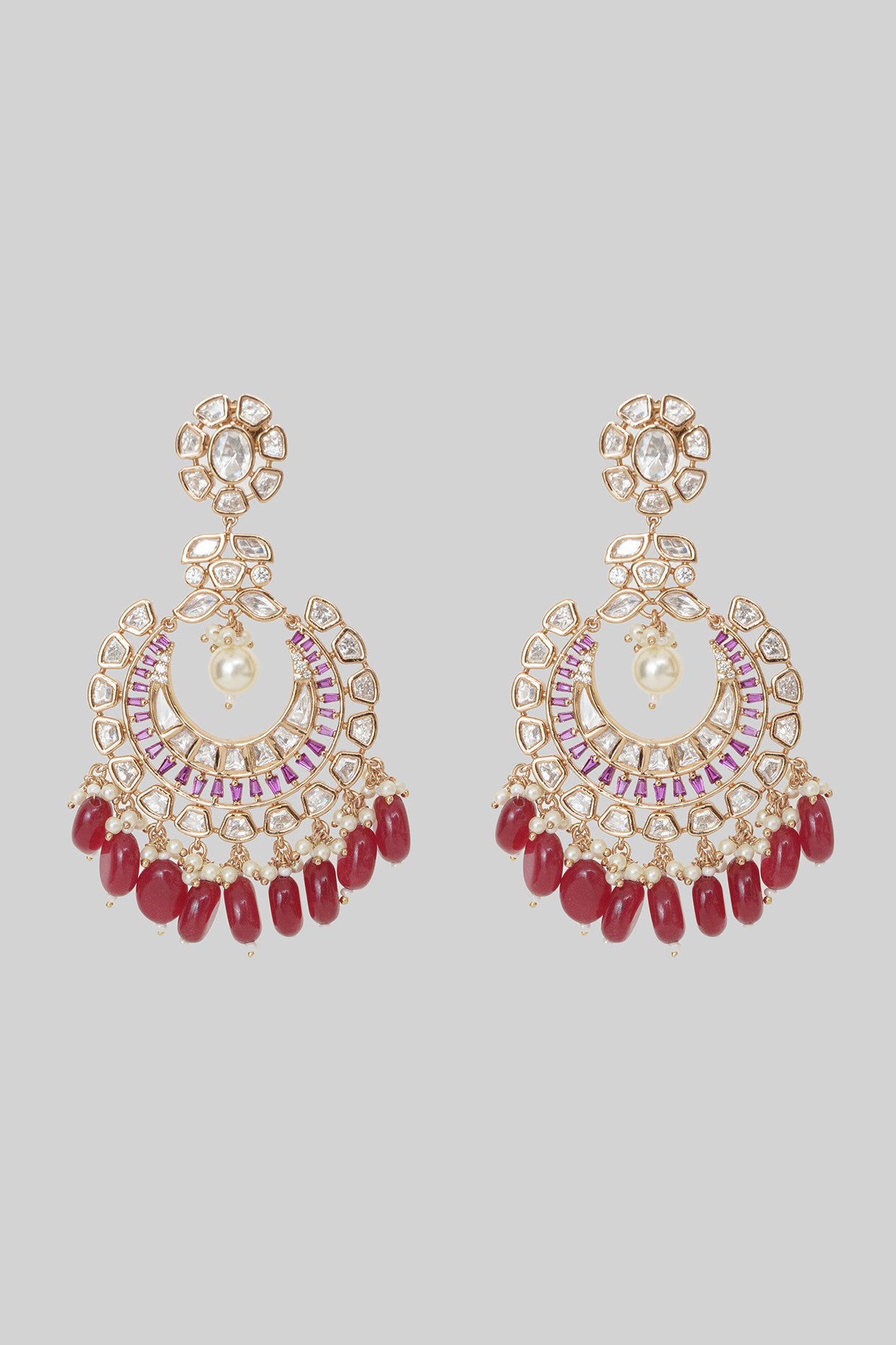 Shivina Red Moissanite Chaandbali Earrings