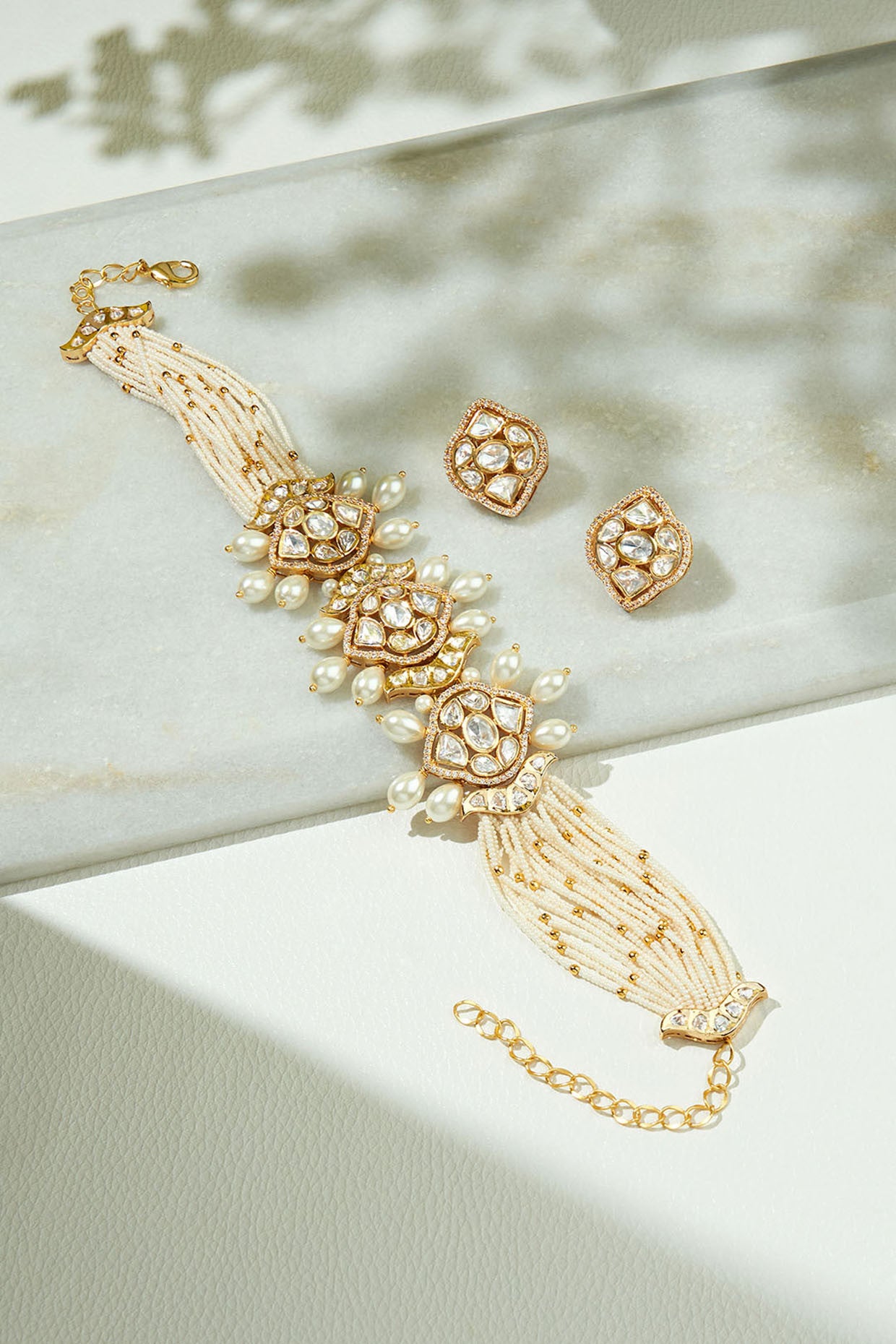 Classic White Choker Set in 22Kt Gold Plating